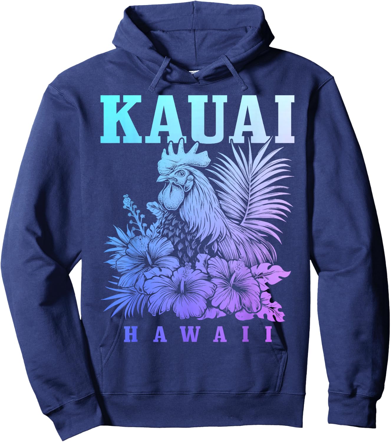 Kauai Hawaii Chicken Hawaiian Hibiscus Flowers Vintage Hoodie - Hoodie | Navy