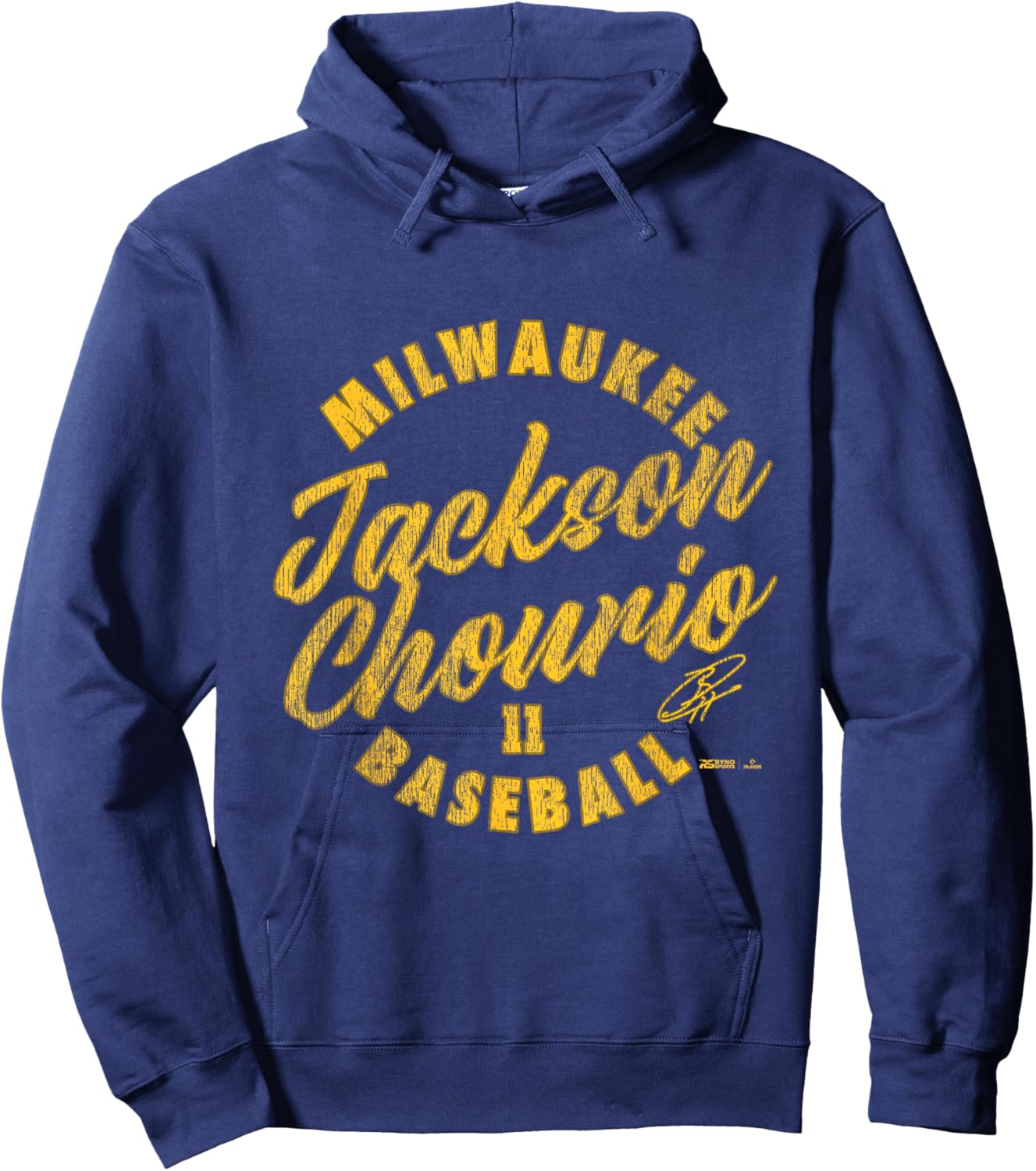 Jackson Chourio Milwaukee Baseball Vintage Curisve MLBPA Hoodie - Hoodie | Navy