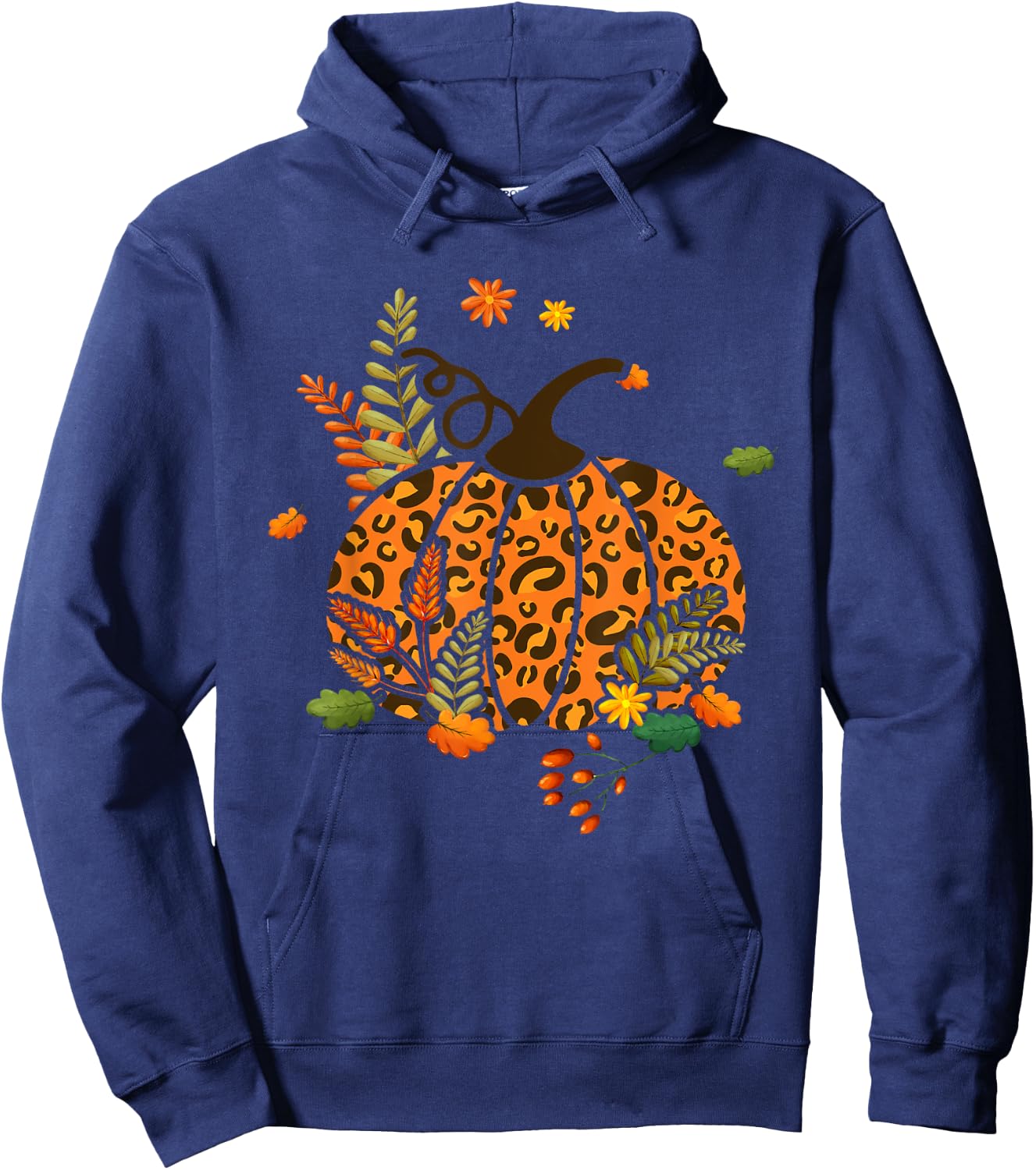Leopard Print Pumpkin Halloween Fall Autumn Thanksgiving Hoodie - Hoodie | Navy