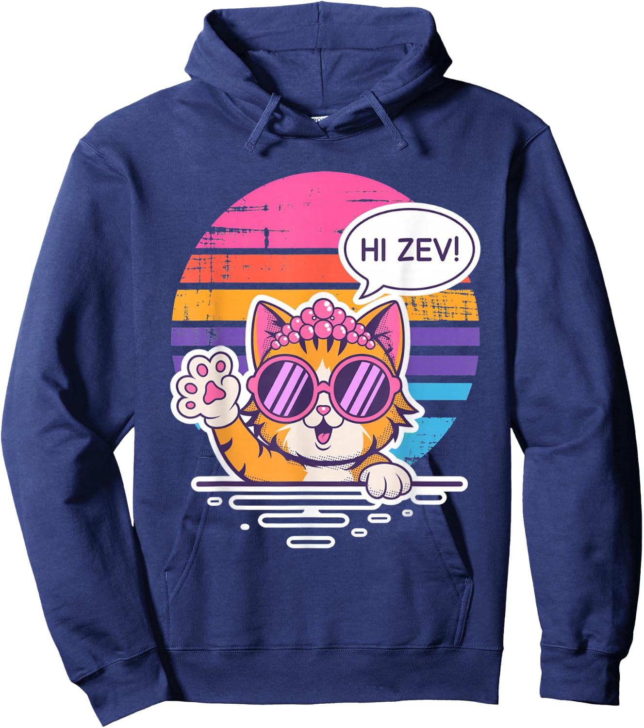 Hi Zev Funny Cat Princess Sunset Sunglasses Crown Retro Hoodie - Hoodie | Navy
