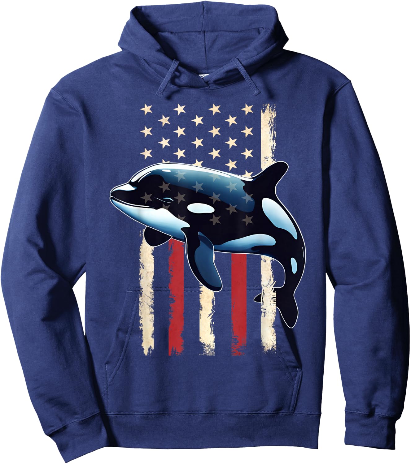 American Flag Orca 4th of July Happy 4th Patriotic USA Boys Hoodie - Hoodie | Navy