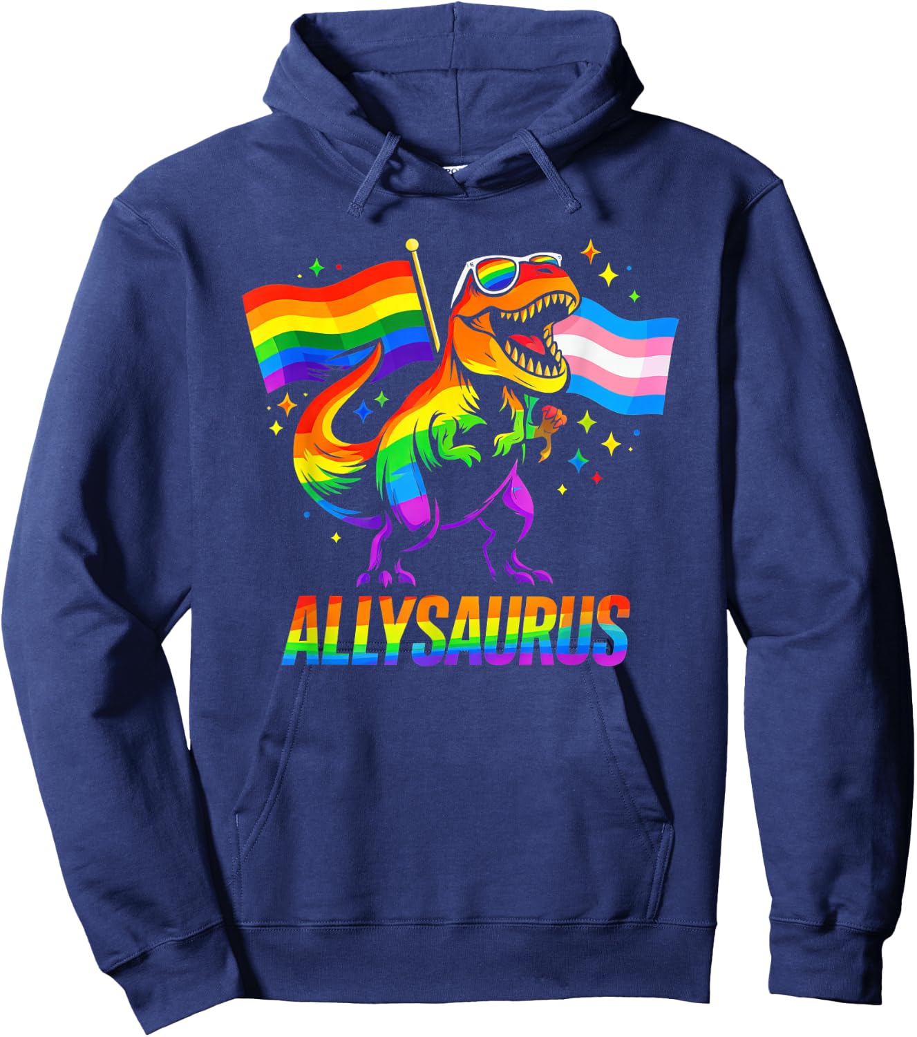 Allysaurus LGBT Rainbow Flag Ally Dinosaur LGBT Pride Hoodie - Hoodie | Navy