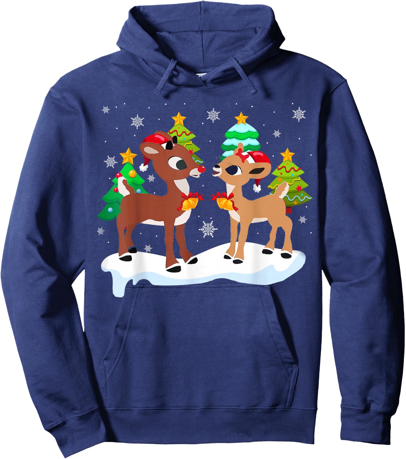 Red Nose Reindeer and Clarice Christmas Tree Kids Girls Hoodie - Hoodie | Navy