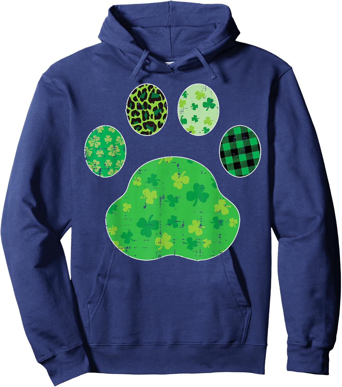 St Patricks Day Dog Cat Paw Shamrock Leopard Men Women Kids Hoodie - Hoodie | Navy