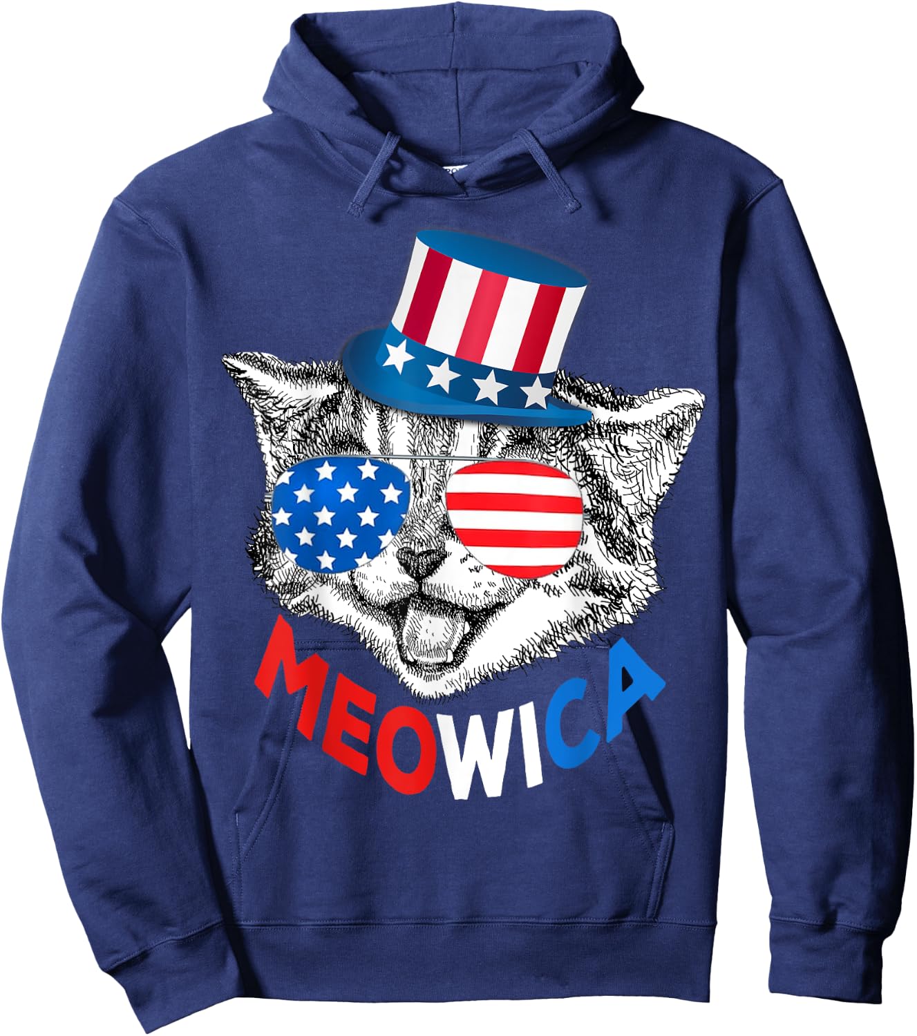 Patriotic Cat 4th of July Kids American Flag Girls Meowica Hoodie - Hoodie | Navy