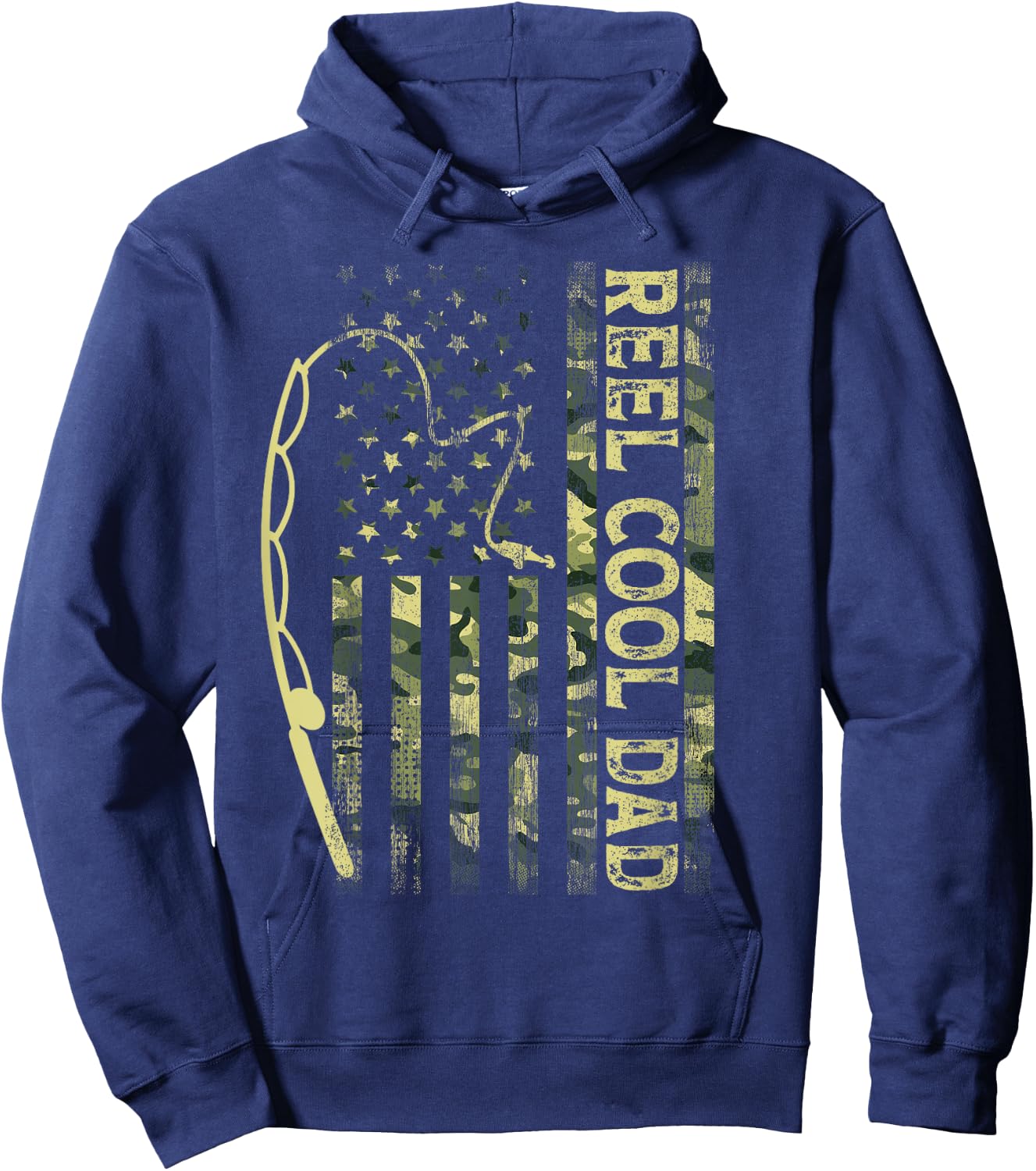 Reel Cool Dad Camouflage American Flag Father's Day Camo Hoodie - Hoodie | Navy