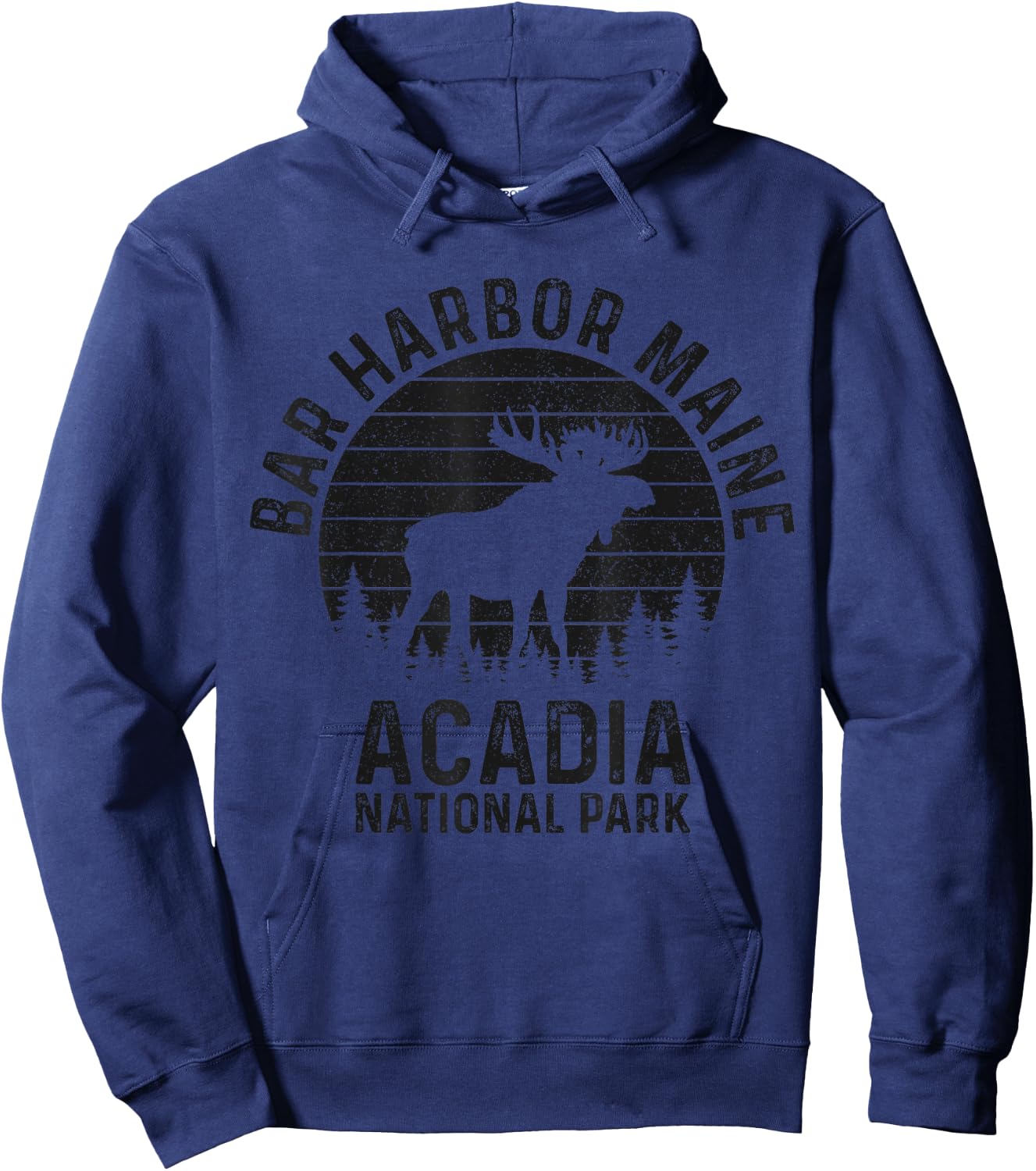Bar Harbor Acadia National Park Maine Moose Vintage Souvenir Hoodie - Hoodie | Navy