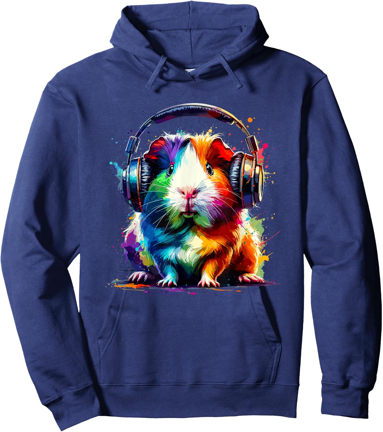 Colorful Splash Art Headphones Guinea Pig Lover Guinea Pigs Hoodie - Hoodie | Navy