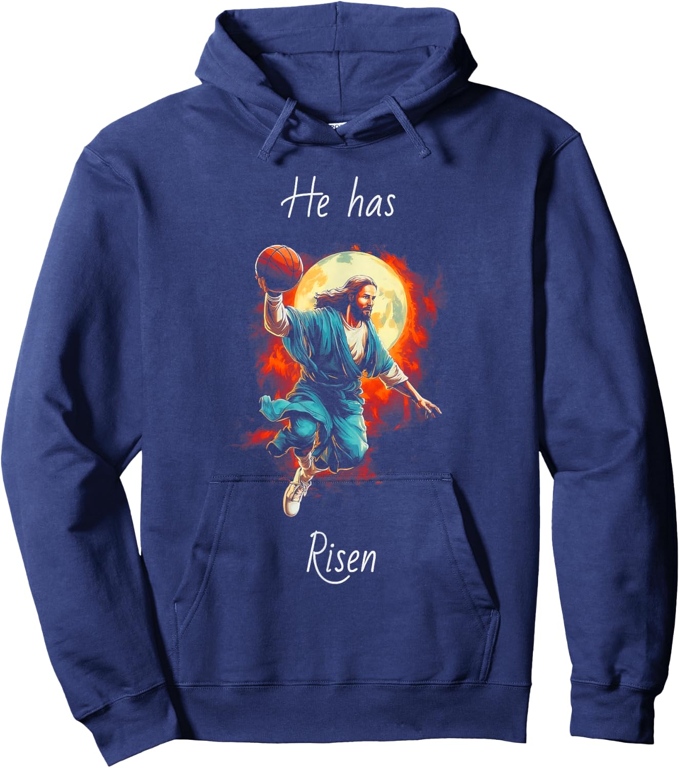 He Has Jesus Risen Playing Basketball Christ Bible Verse Hoodie - Hoodie | Navy