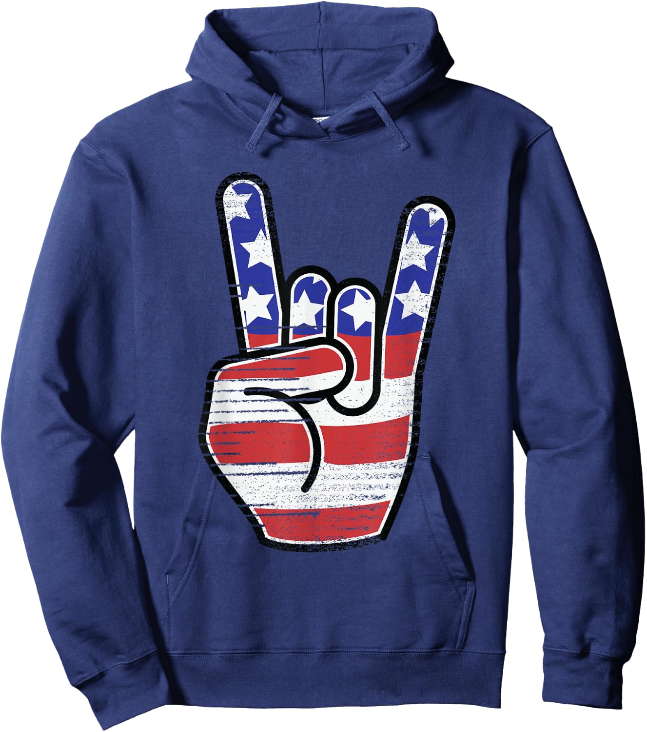 Rock n Roll Shirt USA Flag Horns Sign Retro Concert Band Hoodie - Hoodie | Navy