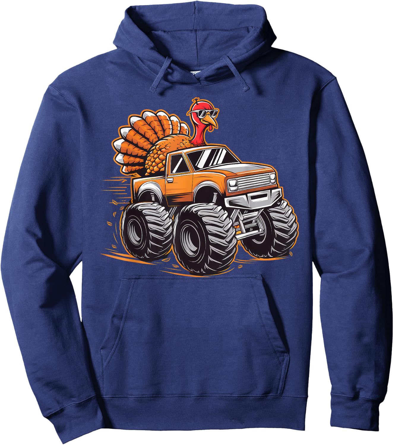 Monster Truck Thanksgiving Turkey Kids Boys Toddlers Hoodie - Hoodie | Navy
