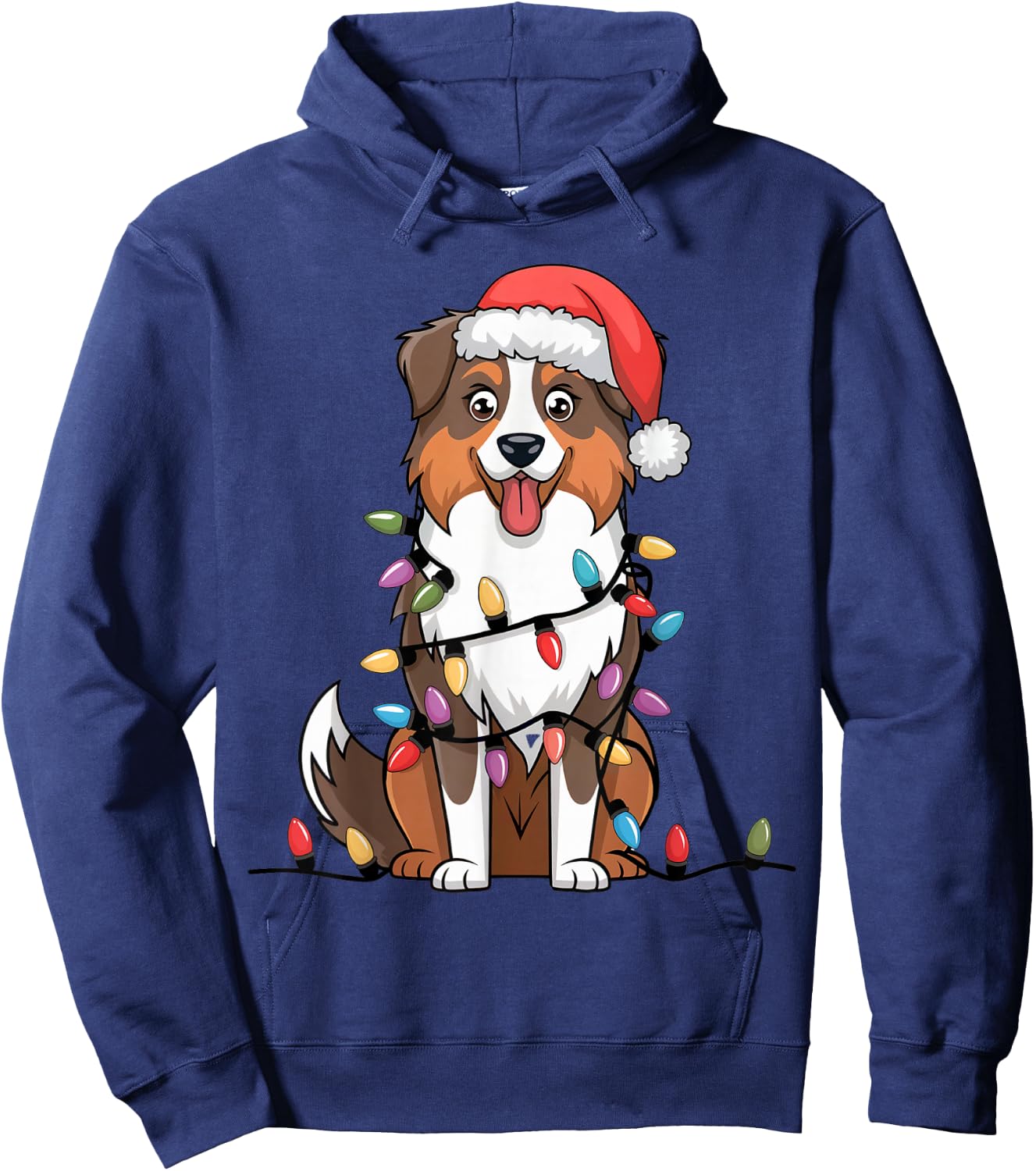 Australian Shepherd Christmas Lights Xmas Dogs Gifts Hoodie - Hoodie | Navy