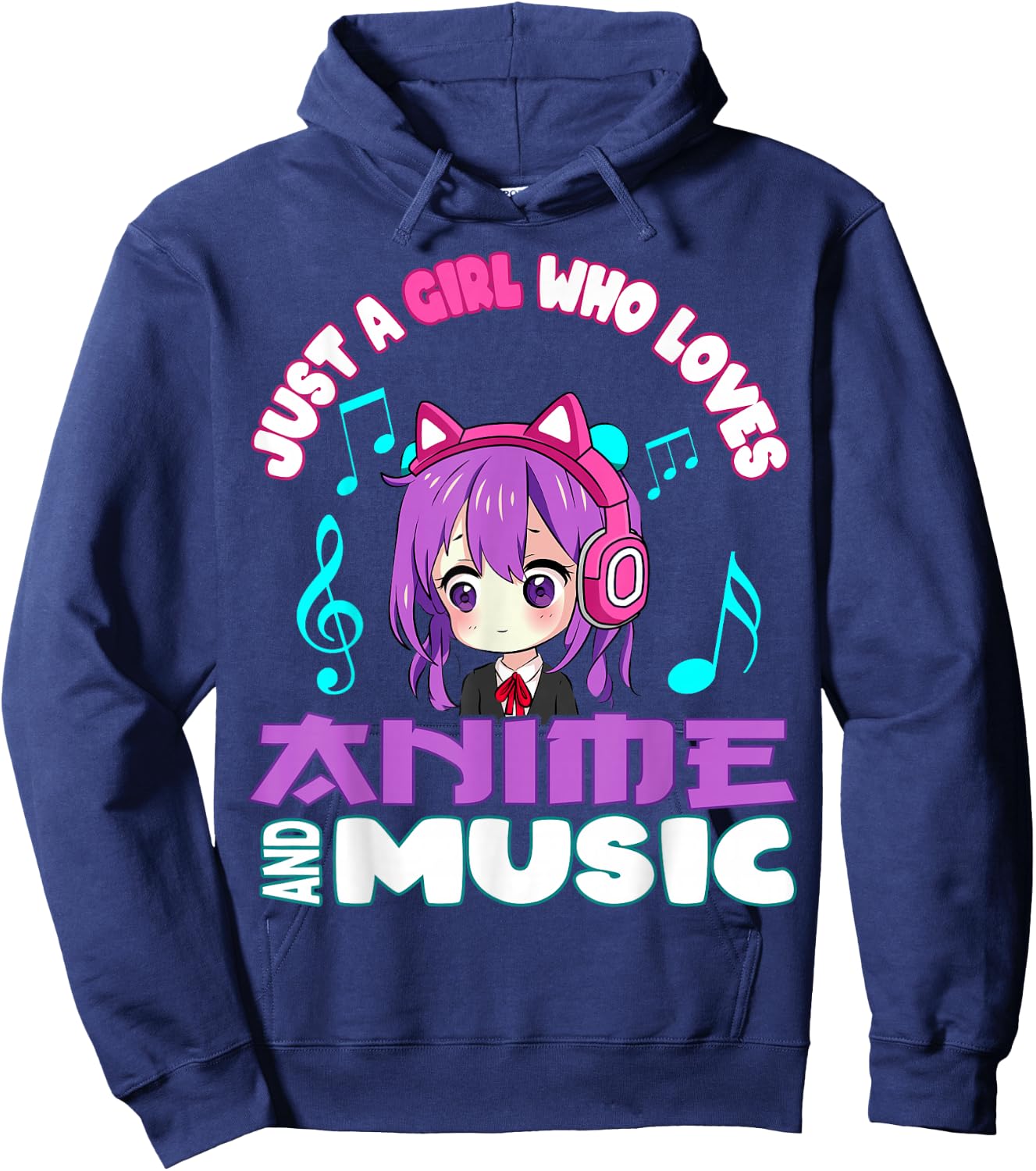 Anime and Music Girl for Teen cute chibi graphic Hoodie - Hoodie | Navy