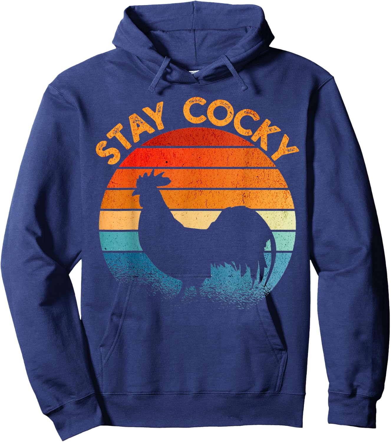 Stay Cocky Rooster Retro Sunset Hoodie - Hoodie | Navy