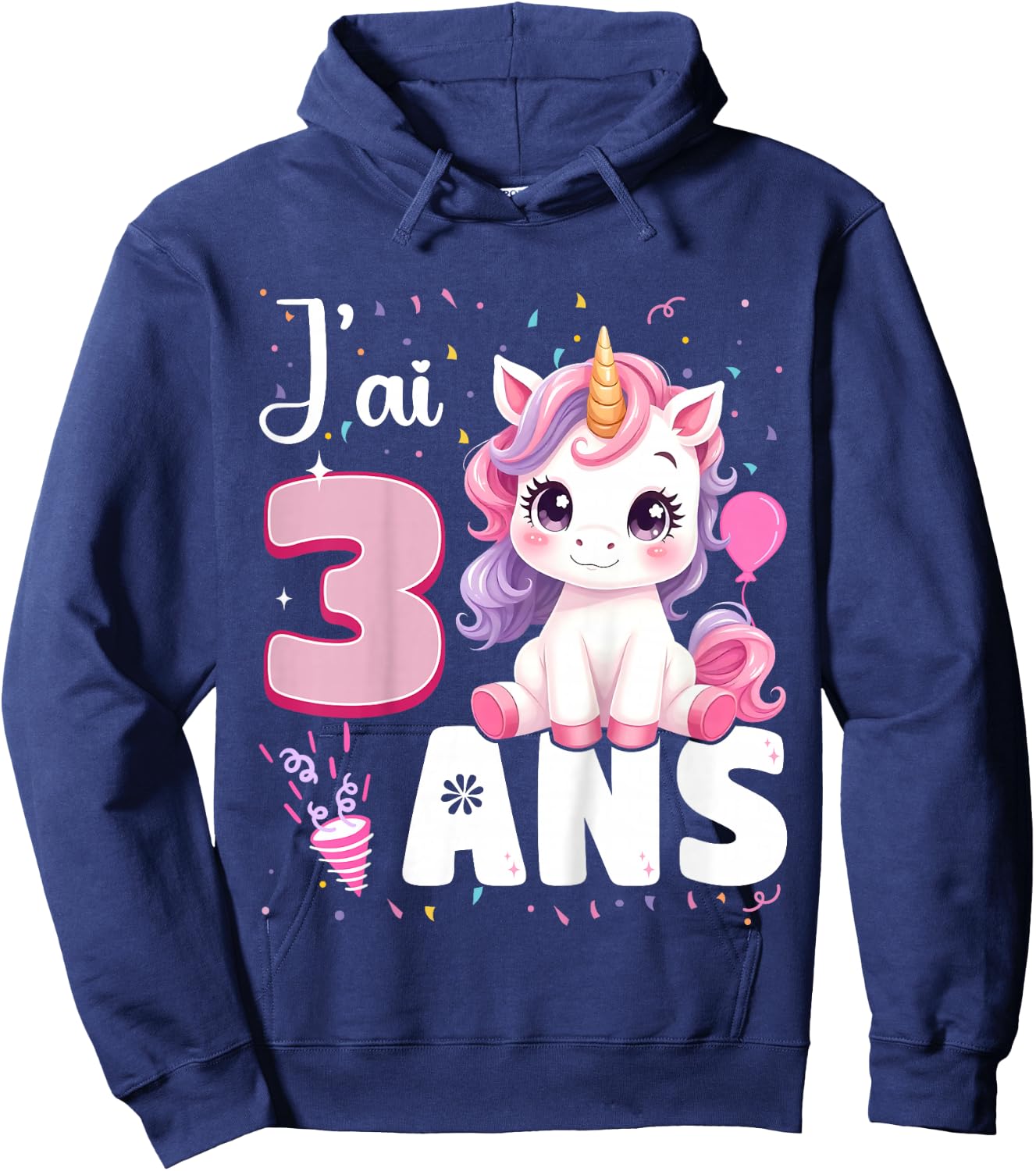 3 Year Old Unicorn Girl Birthday 3 Years I Ai 3 Years , Black, 2 Hoodie - Hoodie | Navy