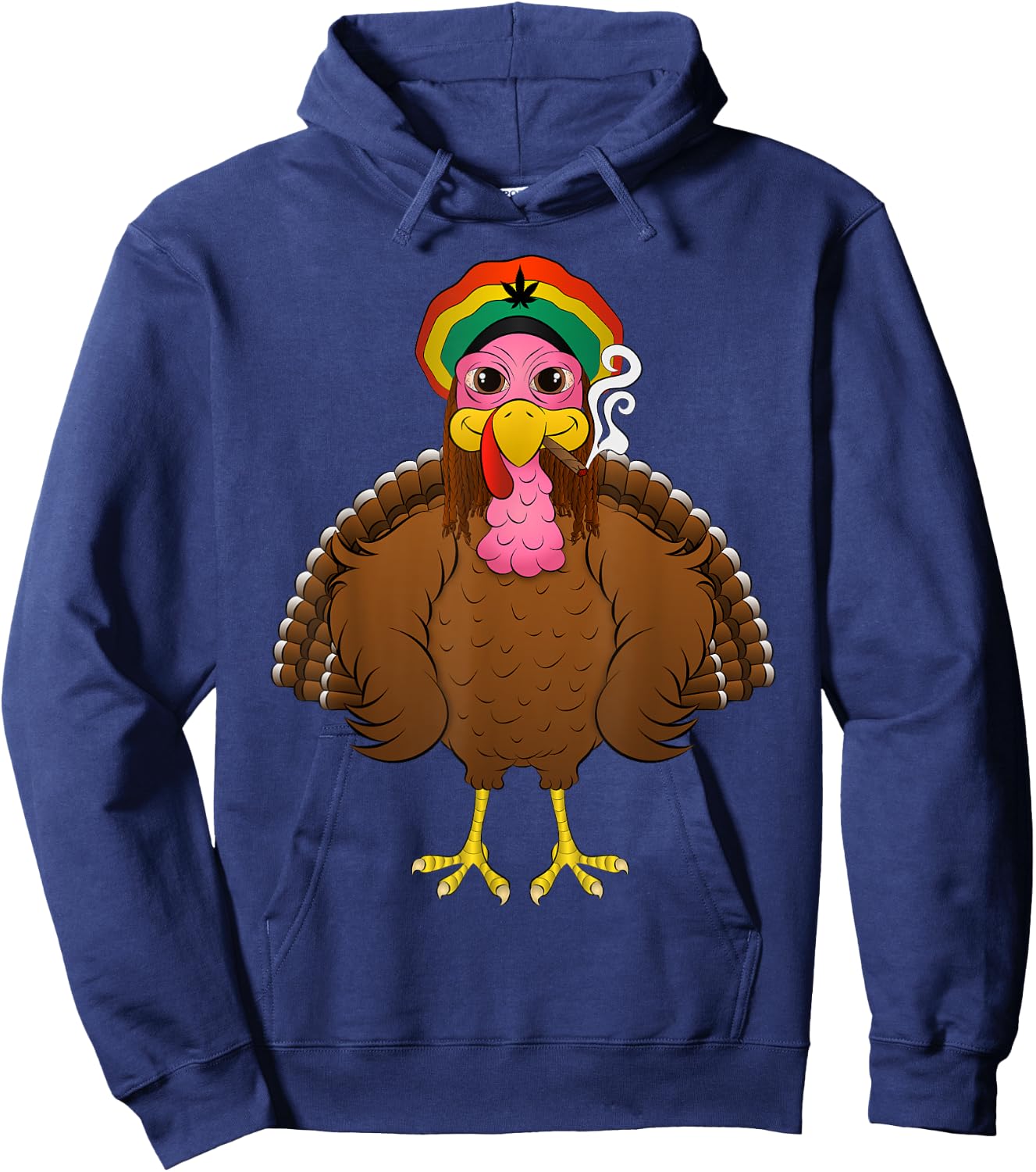 Funny Rasta Turkey Cartoon Smoking Weed Thanksgiving Gift Hoodie - Hoodie | Navy