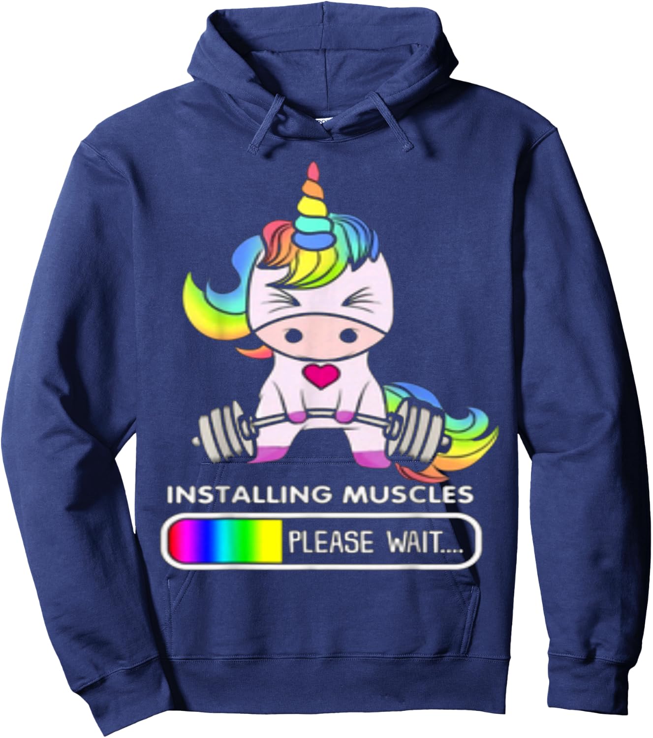 Installing Muscles Please Wait Funny Unicorn Hoodie - Hoodie | Navy