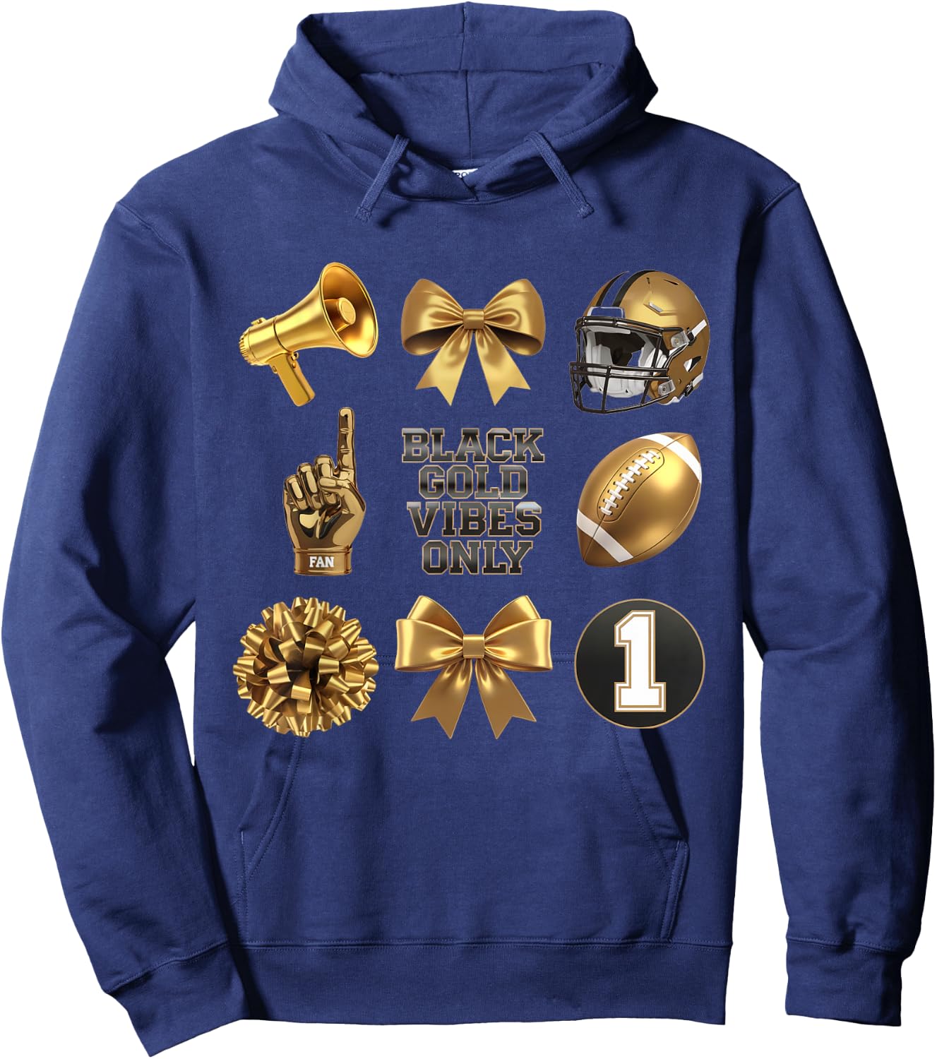 Gold Black Game Day Vibes Only Cheer Hoodie - Hoodie | Navy