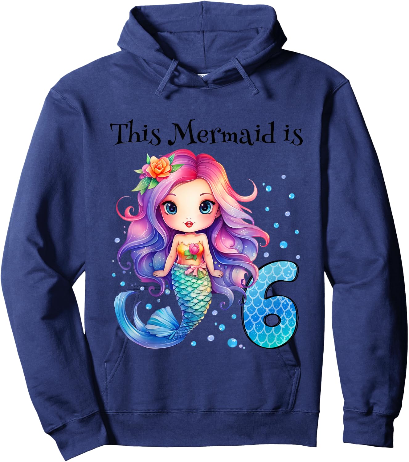 Kids 6 Year Old Girl 6th Birthday Gifts Girls Cute Mermaid Hoodie - Hoodie | Navy