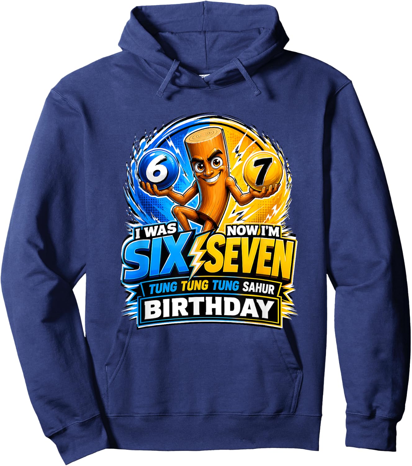 Funny 7th Birthday 67 Brainrot Meme Tung Tung Tung Sahur Hoodie - Hoodie | Navy