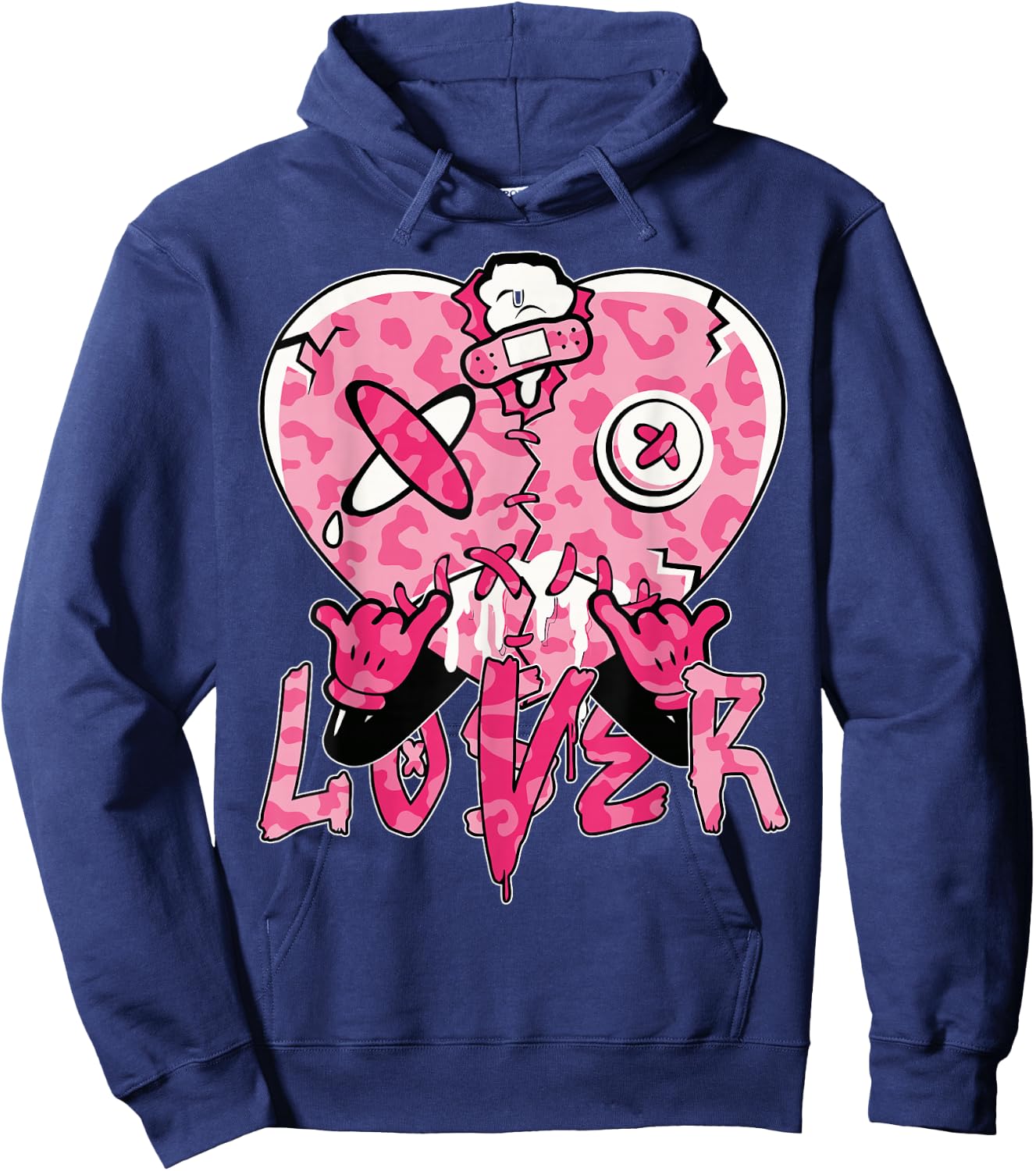Funny Pink Loser Lover Pink Drip Heart Leopard Women Hoodie - Hoodie | Navy