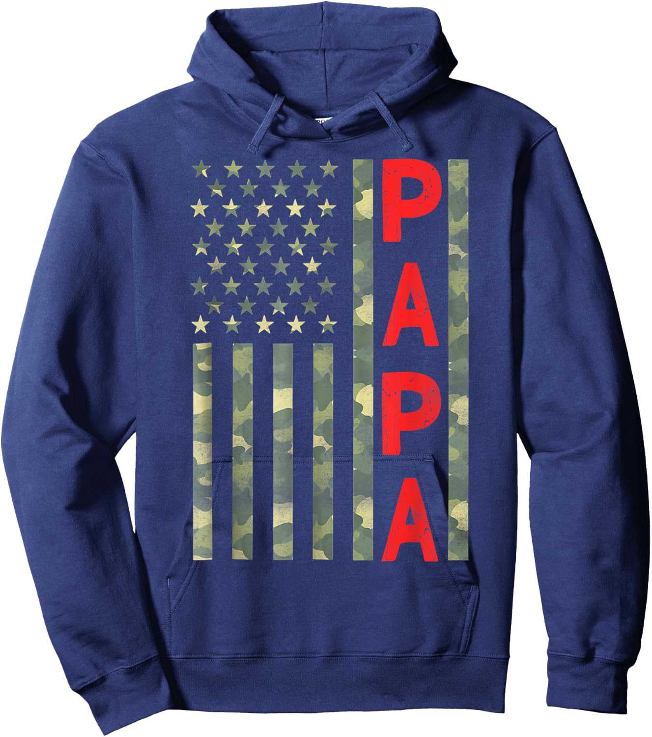 Proud Papa US American Flag Camo Funny Father's Day Dad 2026 Hoodie - Hoodie | Navy