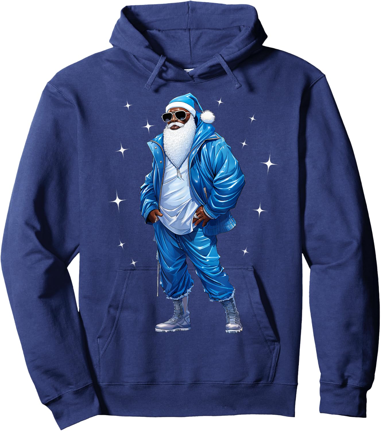 African American Santa Christmas Pajama Cool Black X-Mas Hoodie - Hoodie | Navy