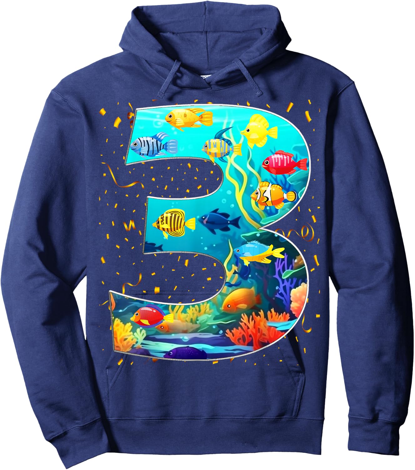 3rd Birthday Party 3 Year Old Sea Fish Aquarium Birthday Boy Hoodie - Hoodie | Navy