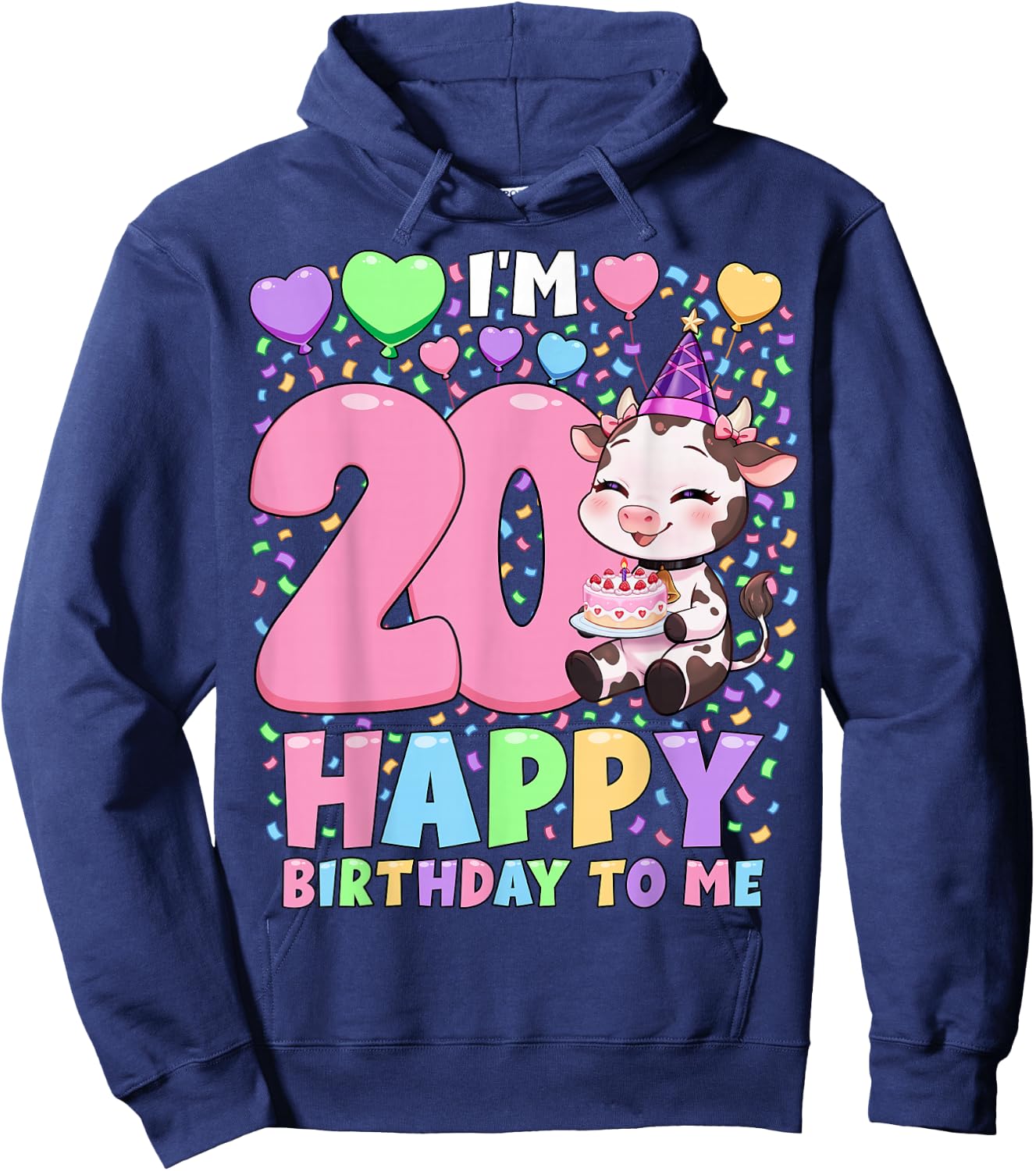 Farm Animal Cow Birthday Shirt | Girls 20th Birthday Cow Hoodie - Hoodie | Navy