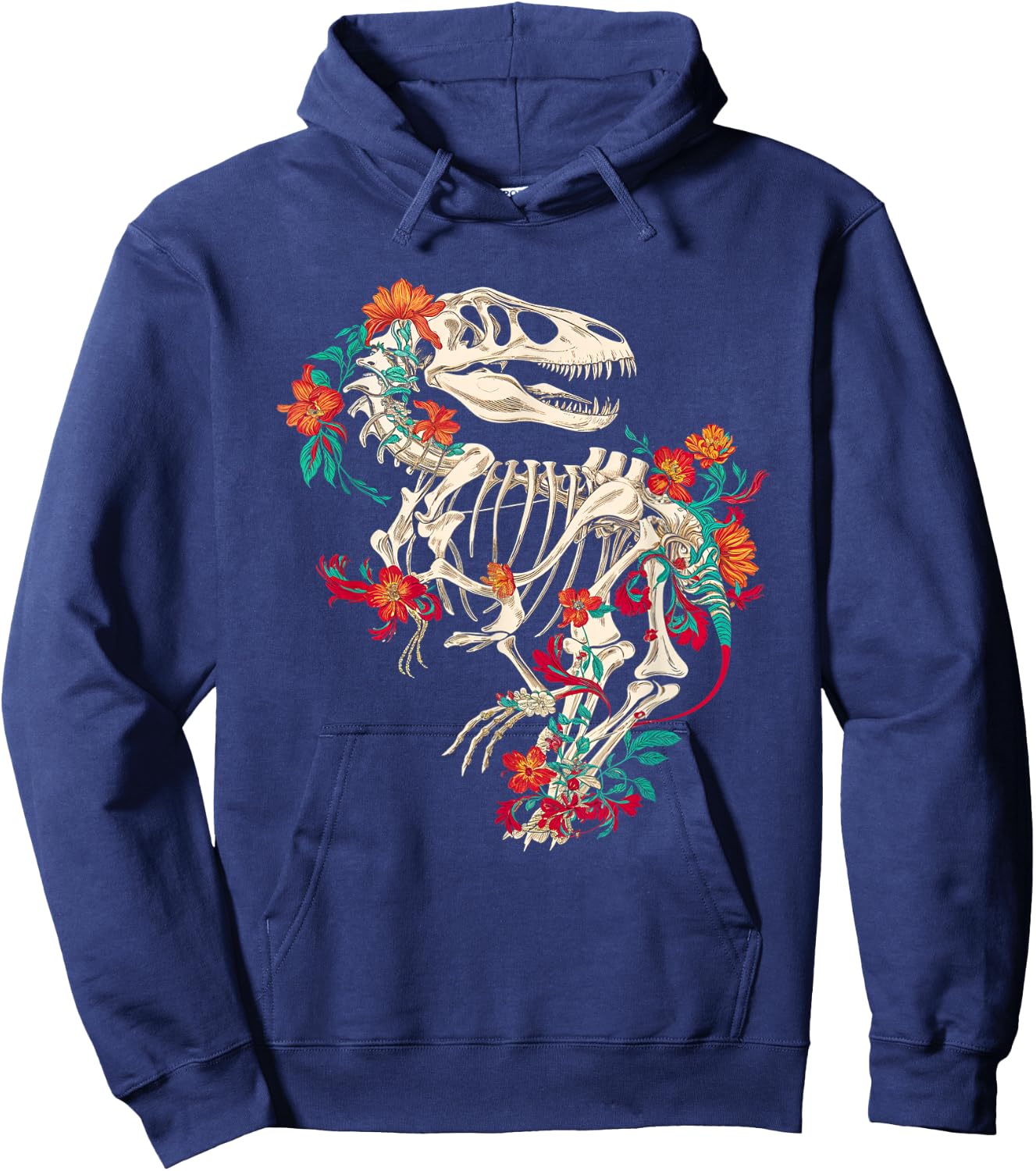 Rex Skeleton Floral Dino Bones Paleontology Dinosaur Hoodie - Hoodie | Navy