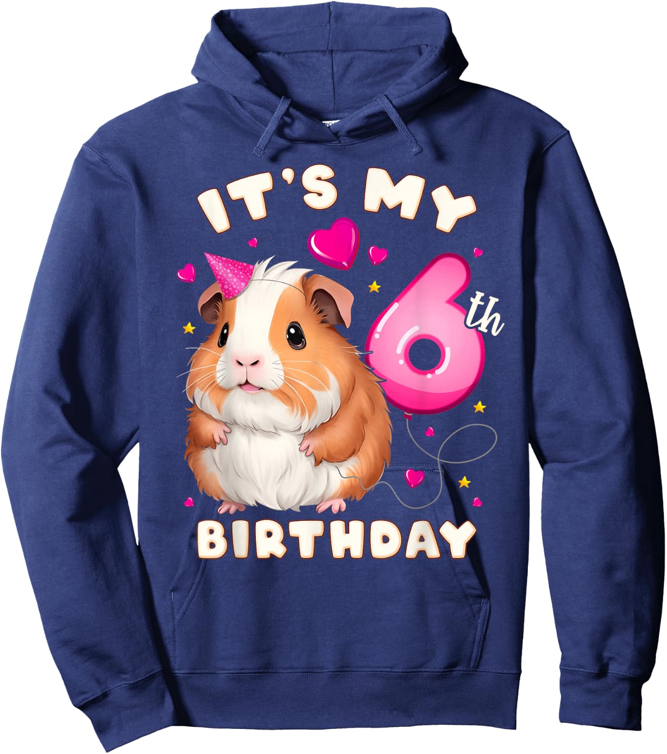 6th Birthday Girl 6 Years, Guinea Pig and Big Number 6 Hoodie - Hoodie | Navy