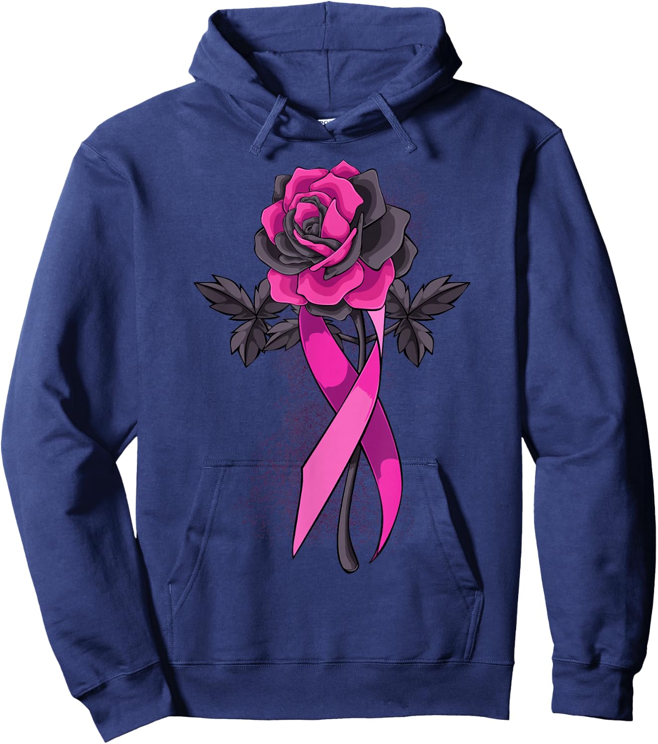 Pink Ribbon Rose Breast Cancer Awareness Survivor Warrior Hoodie - Hoodie | Navy