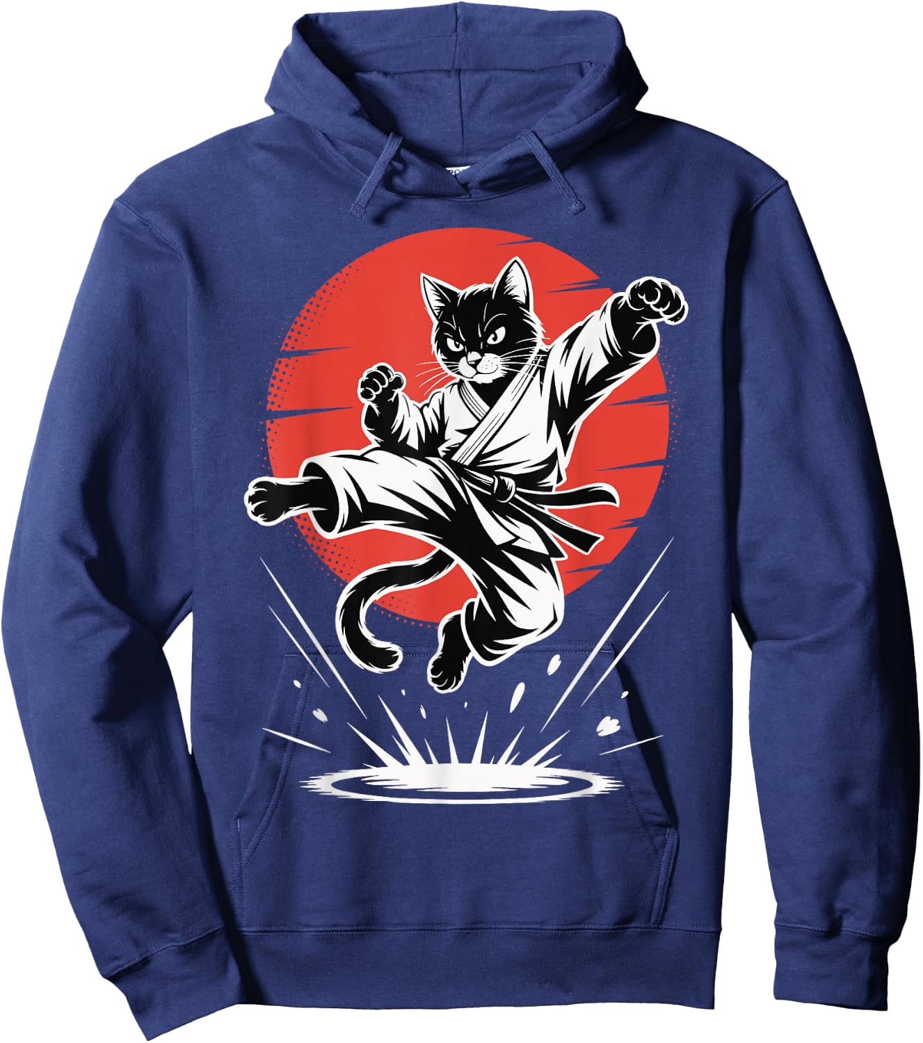 Funny Karate Cat Martial Arts Black Belt Fighter Jump Kick Hoodie - Hoodie | Navy
