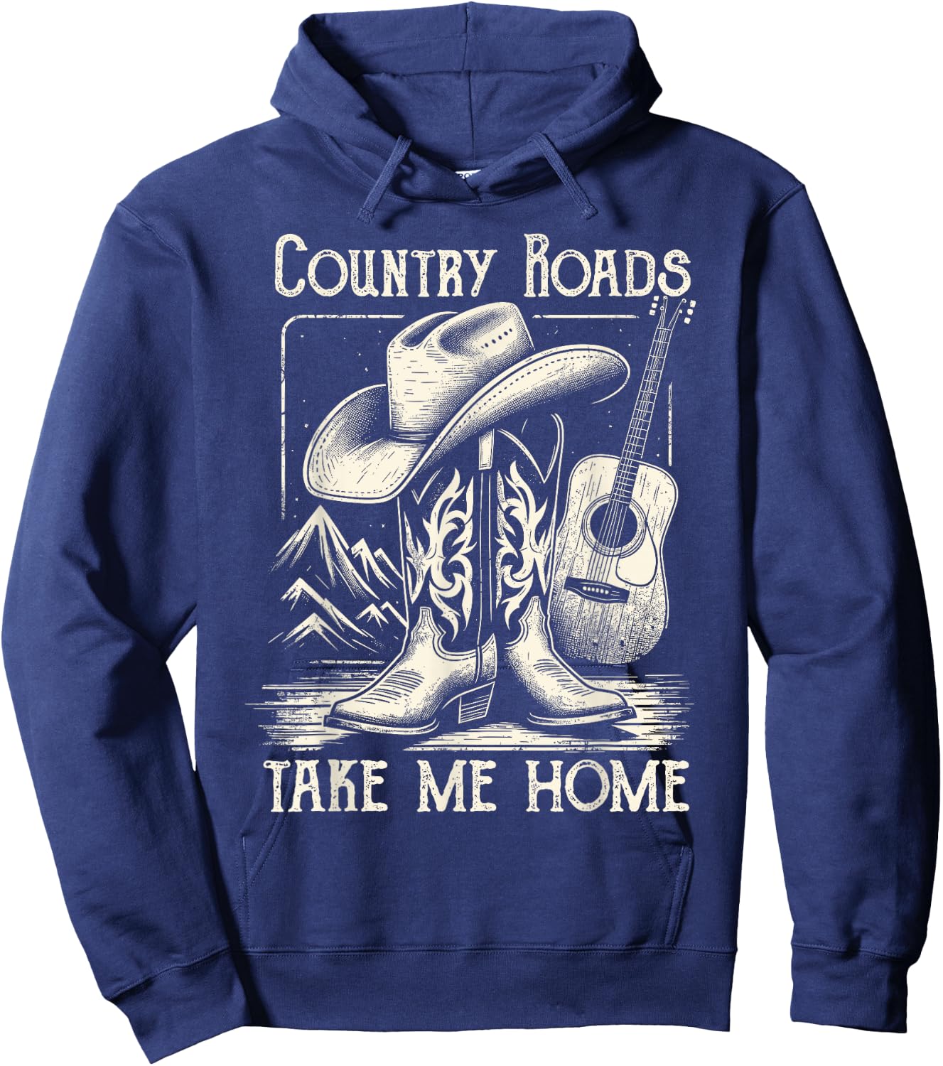 Country Roads Take Me Home Cowboy Western Virginia Retro Hoodie - Hoodie | Navy