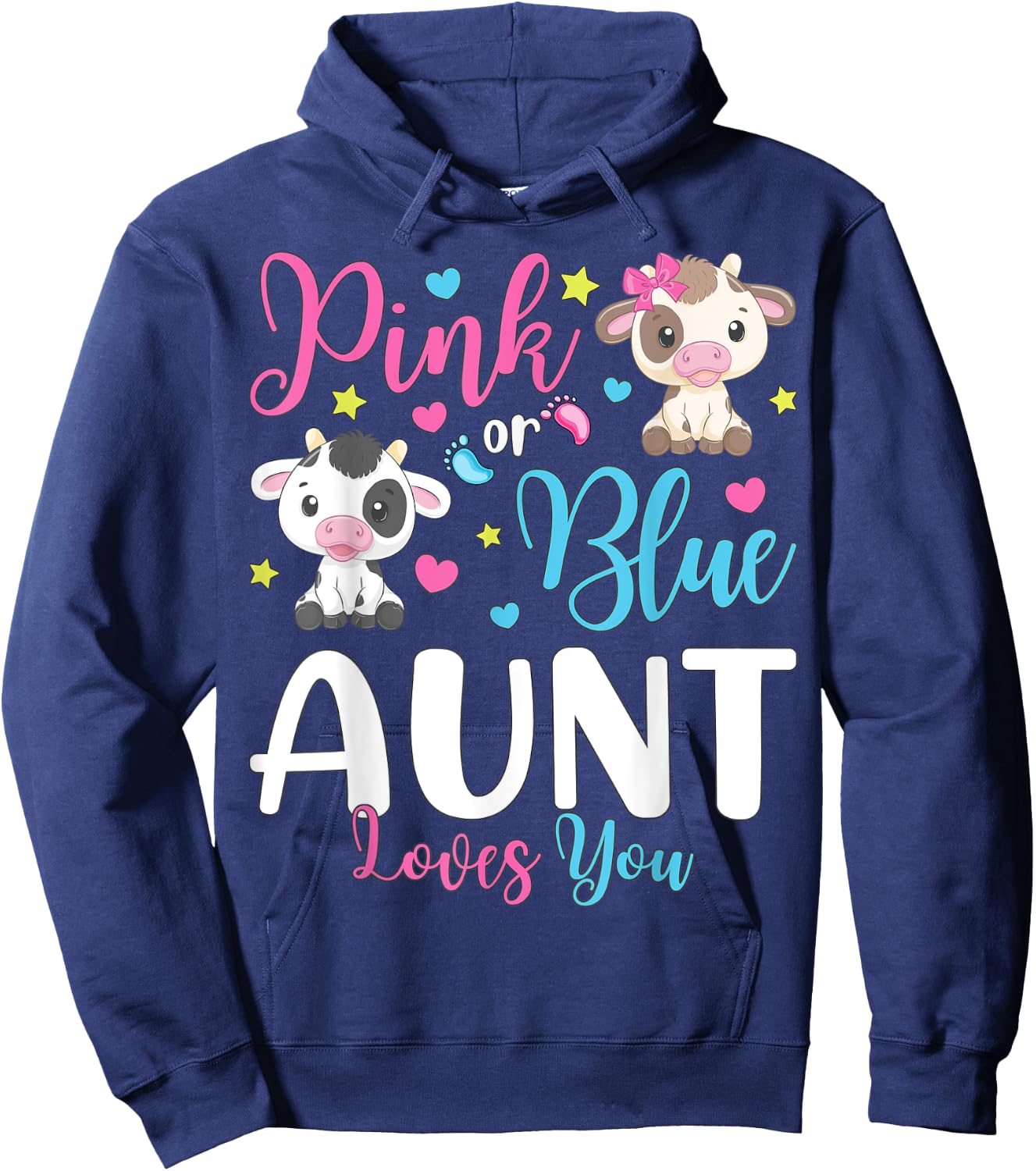 Pink Or Blue Aunt Loves You Gifts Cow Baby Gender Reveal Hoodie - Hoodie | Navy