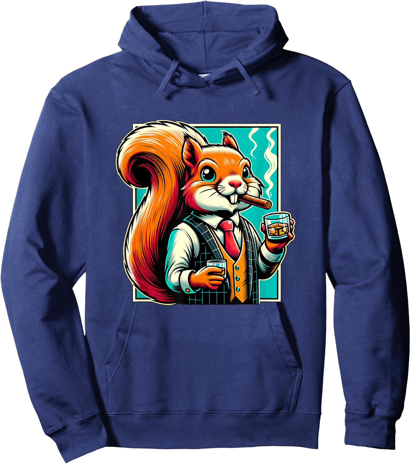 Squirrel Cigar And Whiskey Hoodie - Hoodie | Navy