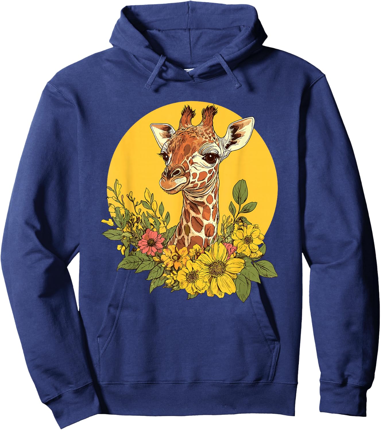 Charming Giraffe Surrounded By Flowers Hoodie - Hoodie | Navy