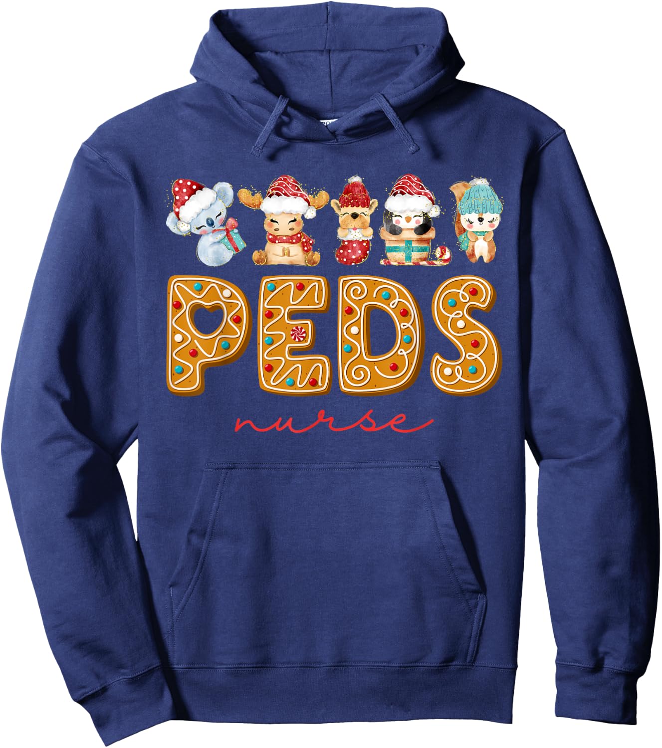PEDS Nurse Cute Animals Cookies Pediatric Nurse Christmas Hoodie - Hoodie | Navy