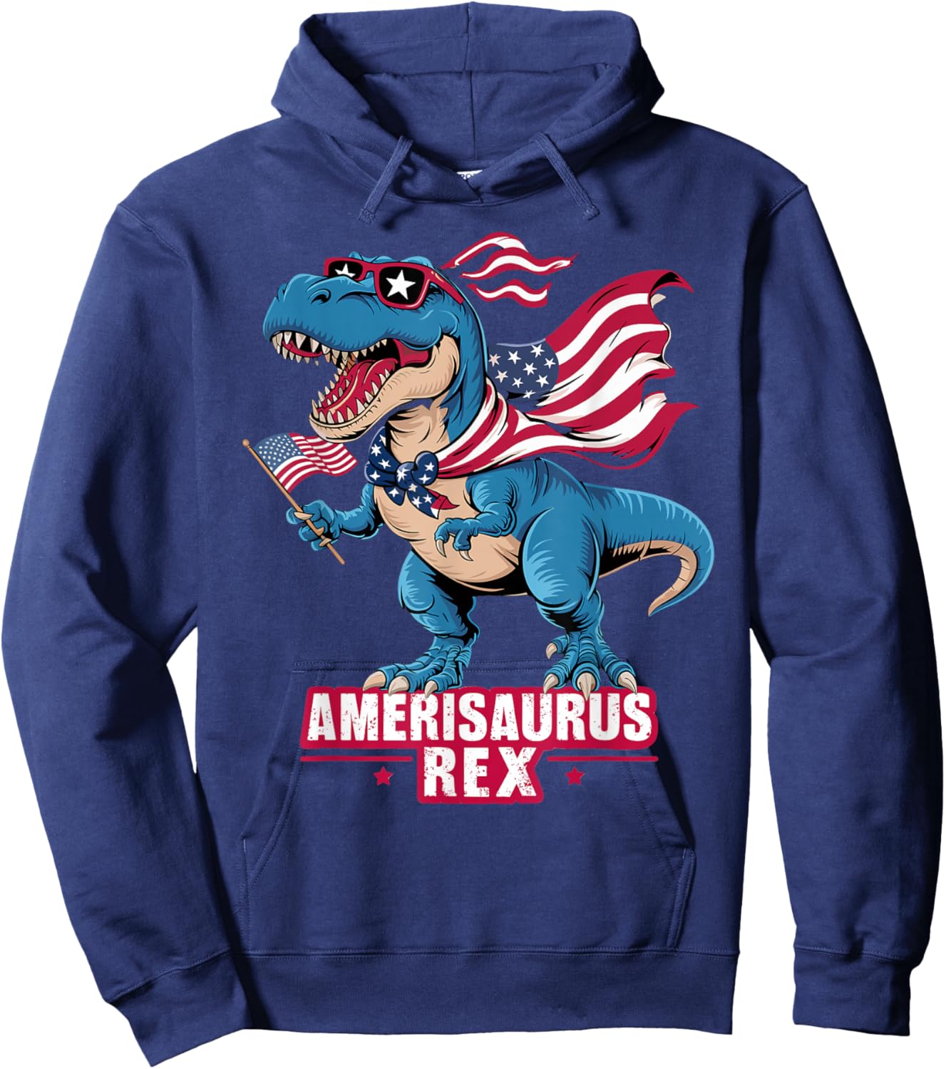 Dinosaur 4th of July Men Women Boys Girls Amerisaurus Rex Hoodie - Hoodie | Navy
