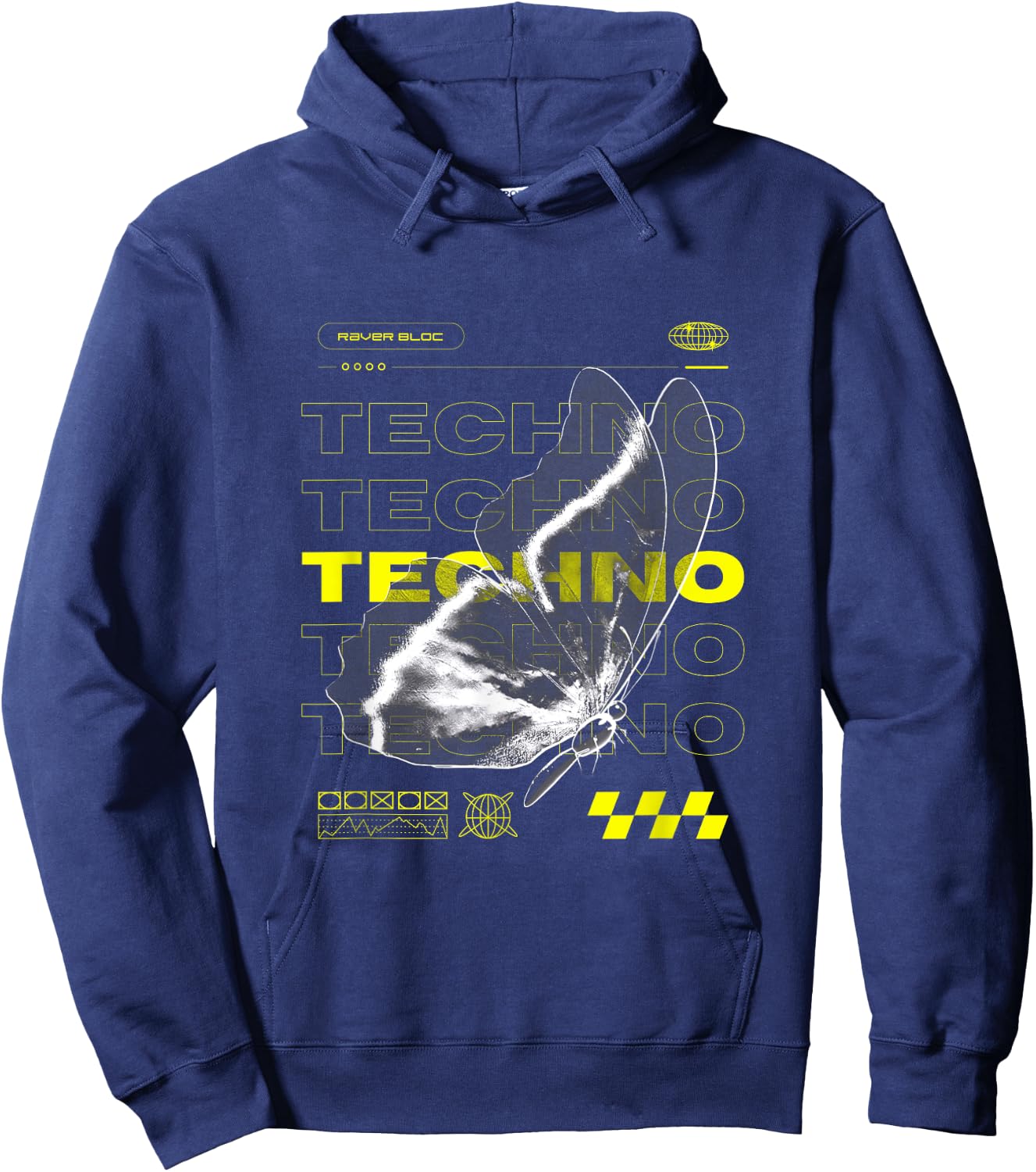 Techno Butterfly Rave , black Hoodie - Hoodie | Navy