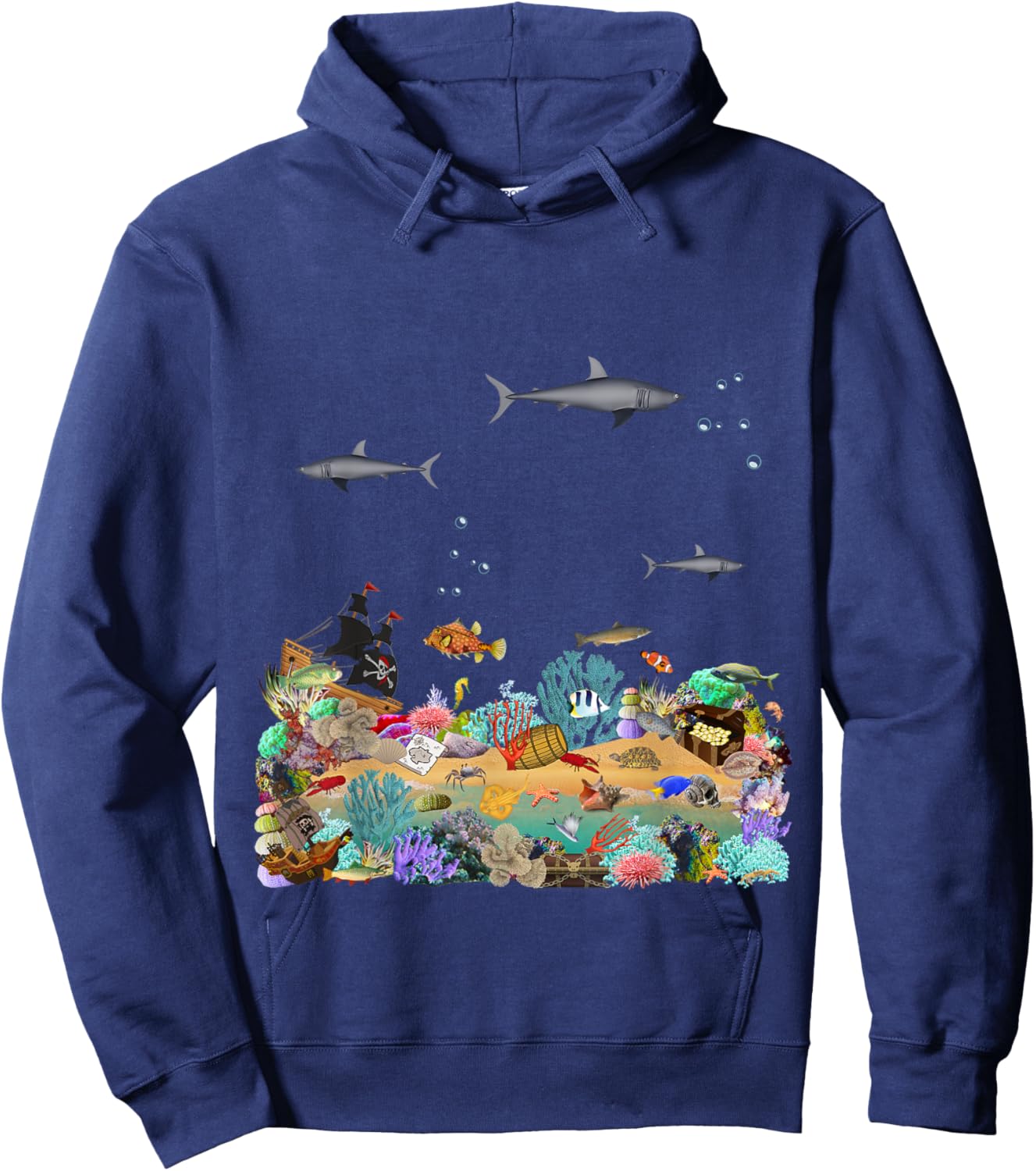 Shark Ocean Collage For Boys And Girls Sea Life Fun Graphic Hoodie - Hoodie | Navy