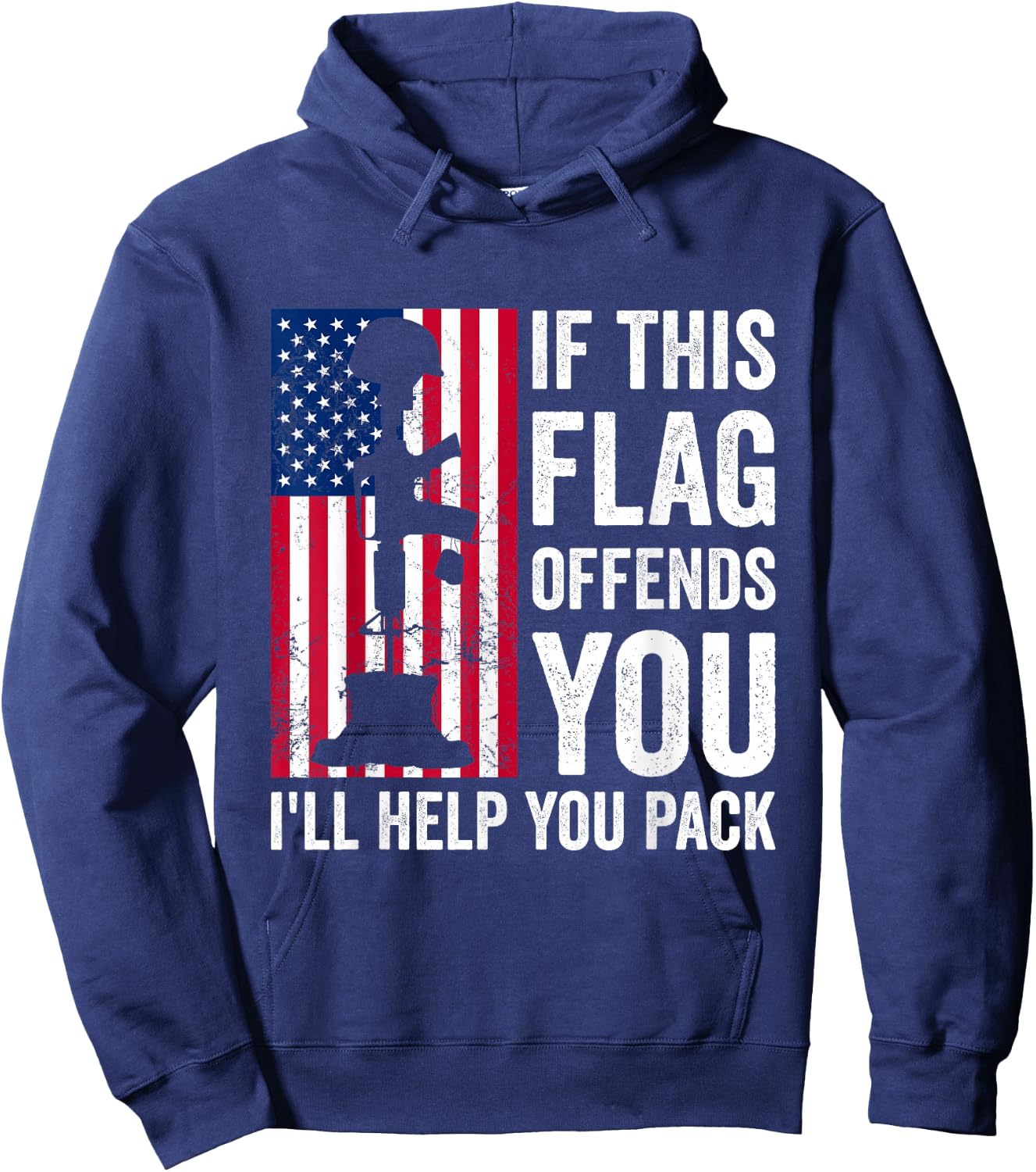 If This Flag Offends You I'll Help You Pack Veteran USA Flag Men Hoodie - Hoodie | Navy