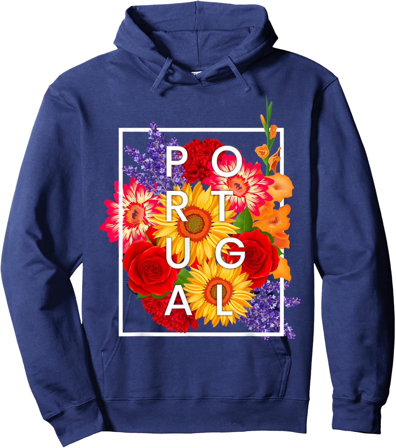 Flowers of Portugal Word Art - Portuguese Pride Hoodie - Hoodie | Navy