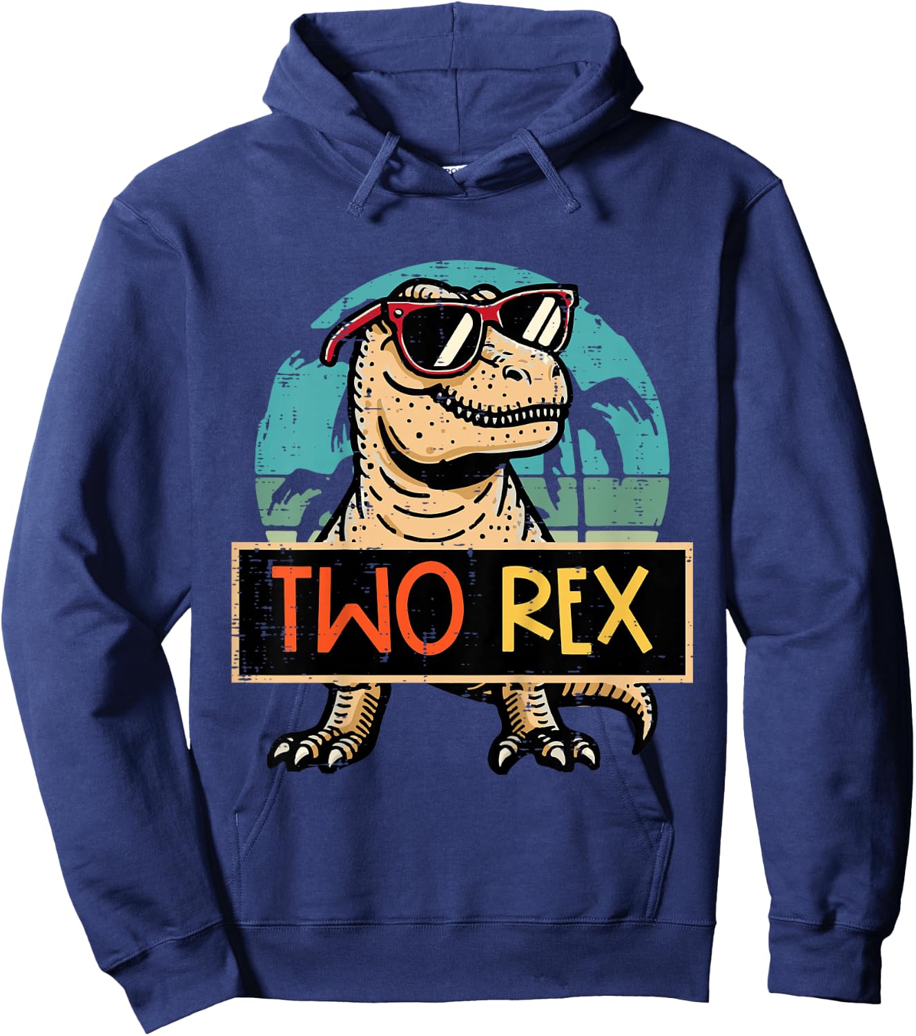 Kids 2nd Birthday Dino Two Rex Trex 2 Year Old Bday Boys Kids Hoodie - Hoodie | Navy