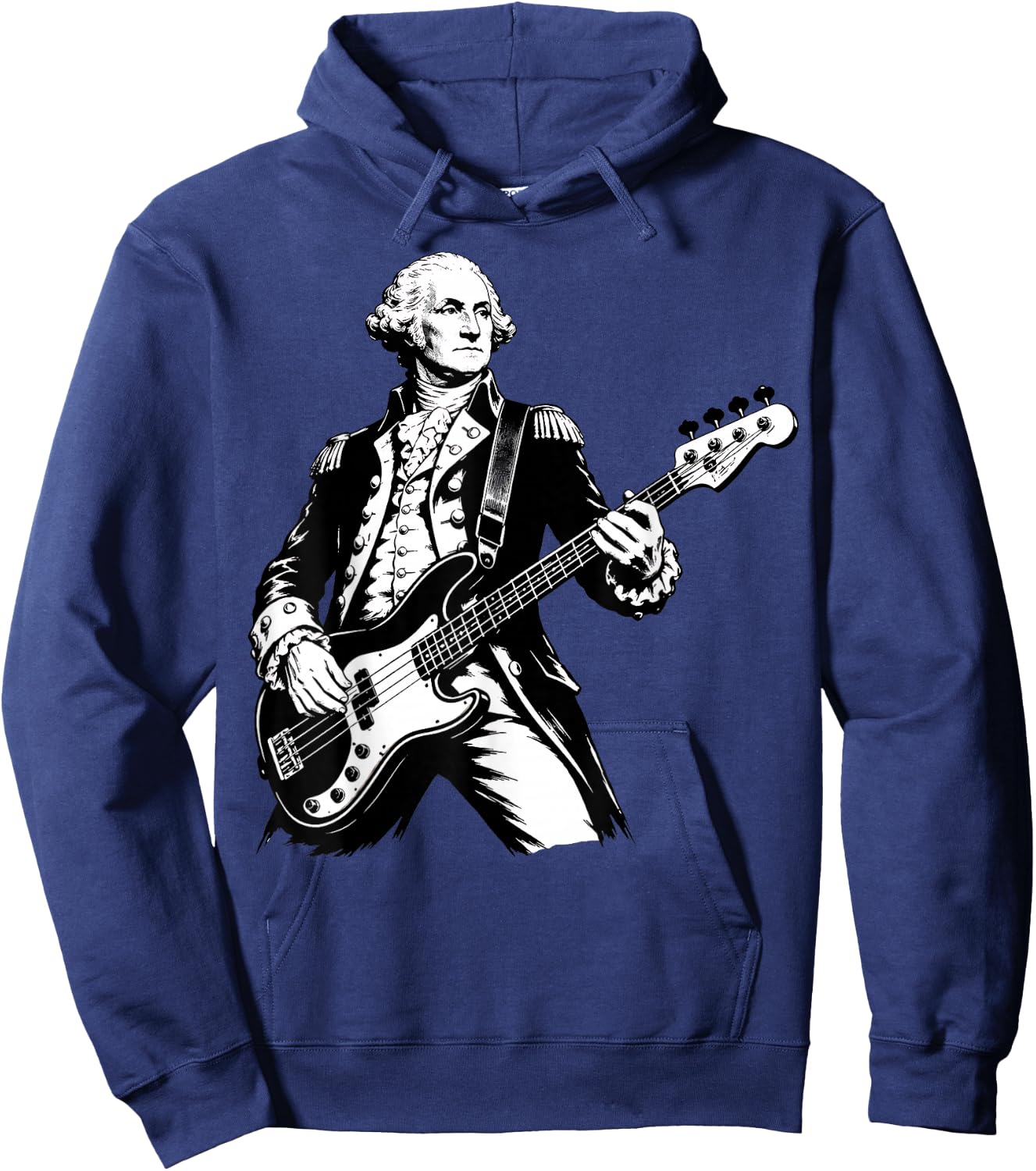 George Washington Playing Bass Guitar, 250 Years 4th of July Hoodie - Hoodie | Navy