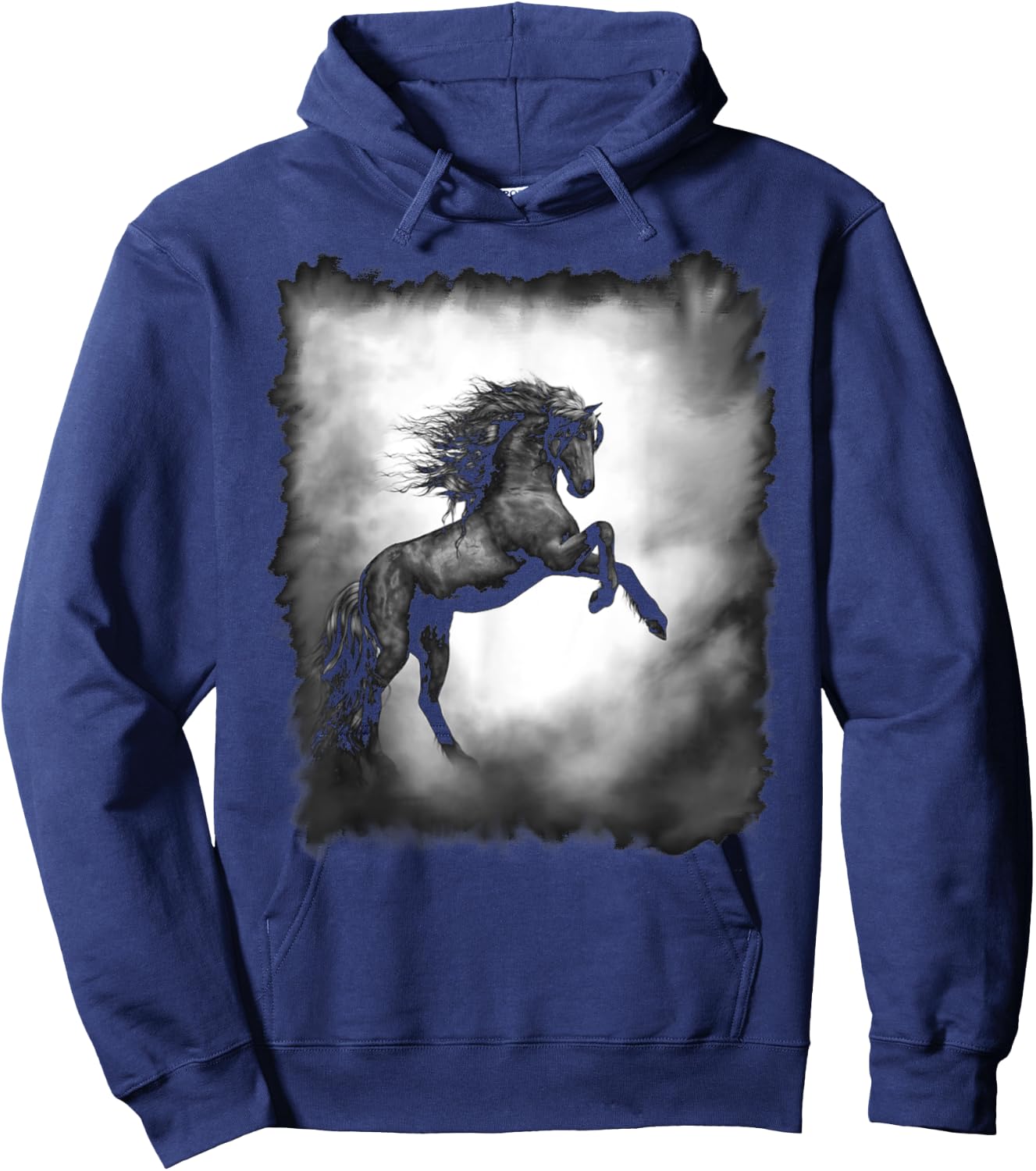 Black Wild Stallion Horse Rearing up with flowing mane Hoodie - Hoodie | Navy