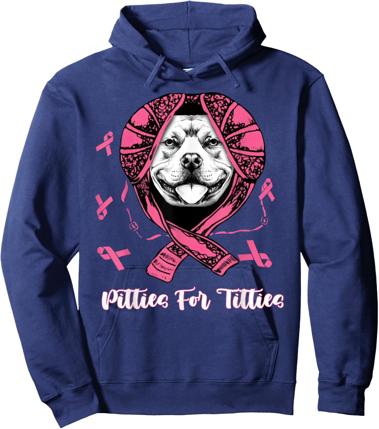 Pitties For Titties Funny Pitbull Breast Cancer Awareness Hoodie - Hoodie | Navy