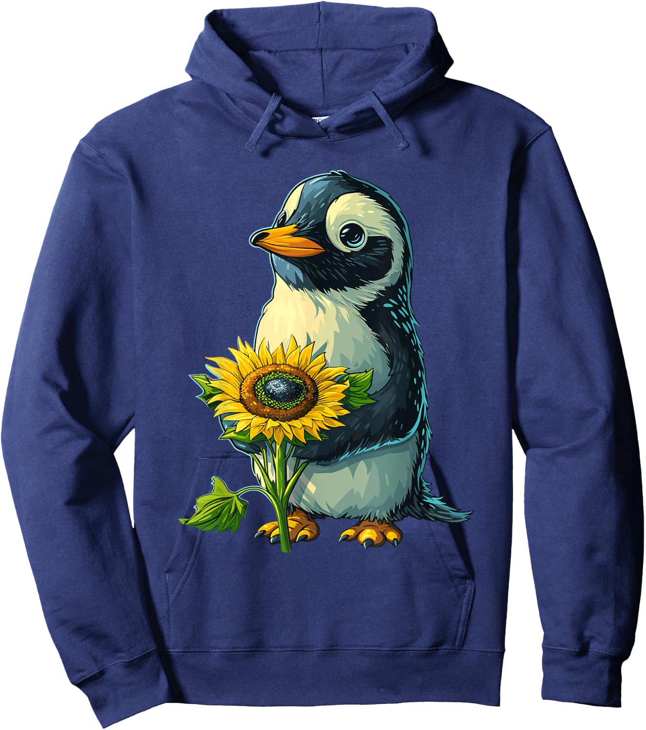 Penguin Holding Sunflower Cute Penguin Lover Hoodie - Hoodie | Navy