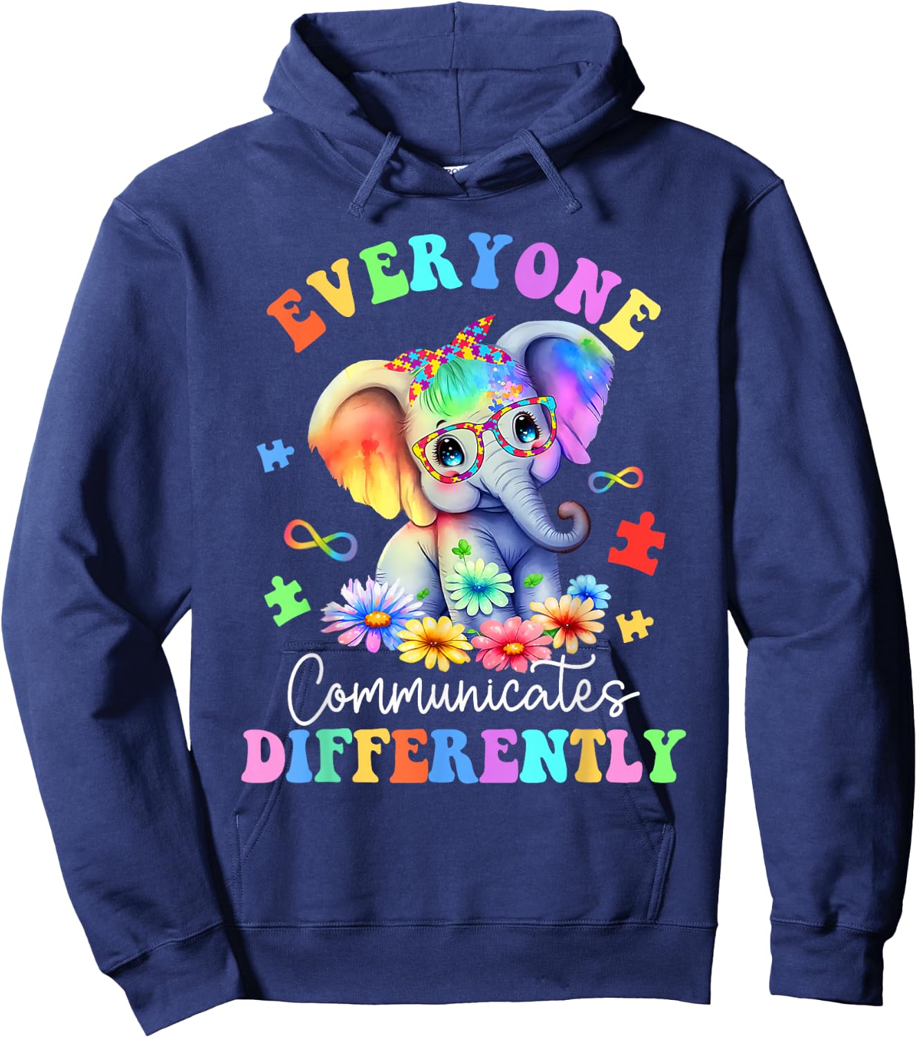 Everyone Communicate Differently Autism Cute Elephant Hoodie - Hoodie | Navy