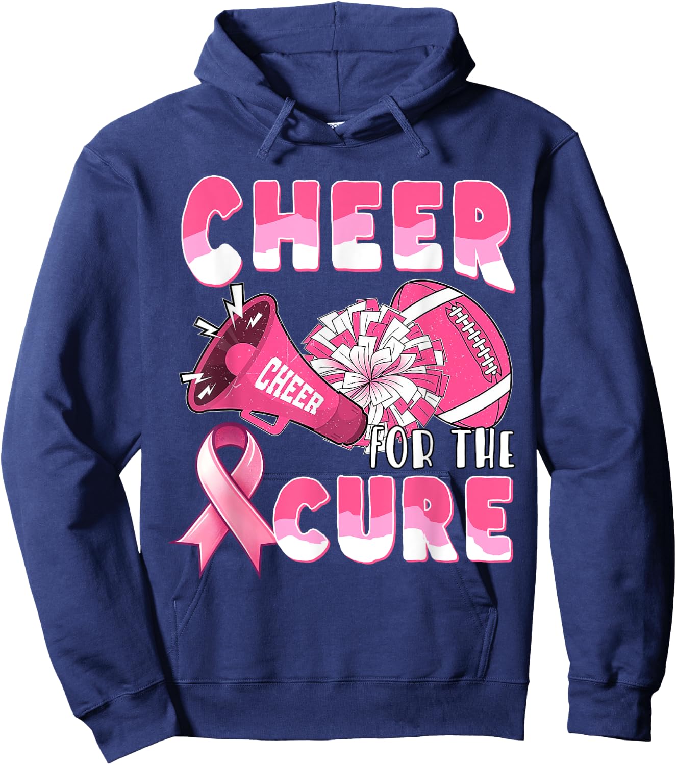 Pink Breast Cancer Awareness Cheer for the Cure Football Hoodie - Hoodie | Navy